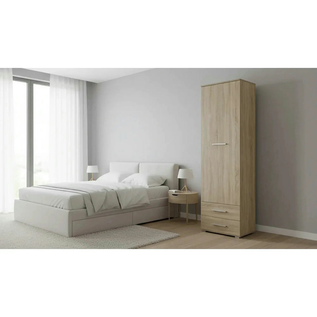 Dulap LIMA REG1, stejar sonoma, PAL laminat, cu o usa si 2 sertare, 60x40x200 cm