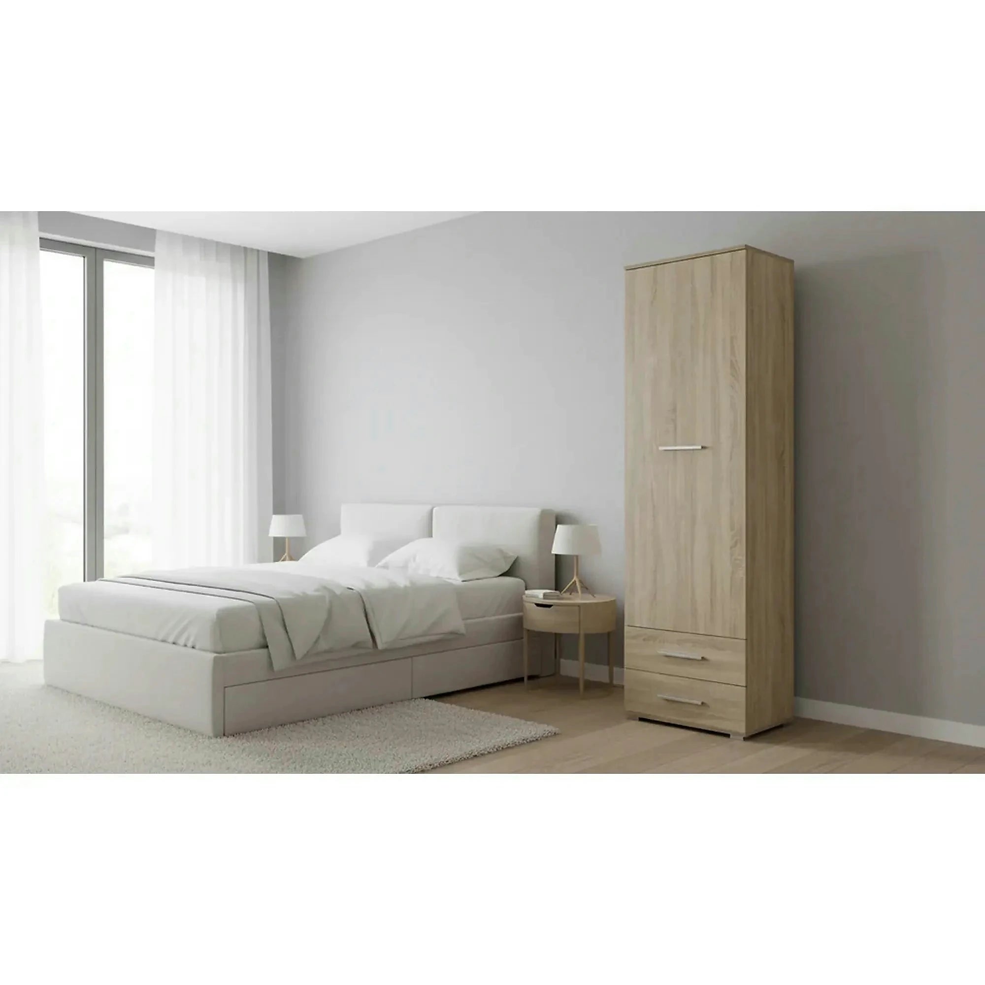 Dulap LIMA REG1, stejar sonoma, PAL laminat, cu o usa si 2 sertare, 60x40x200 cm