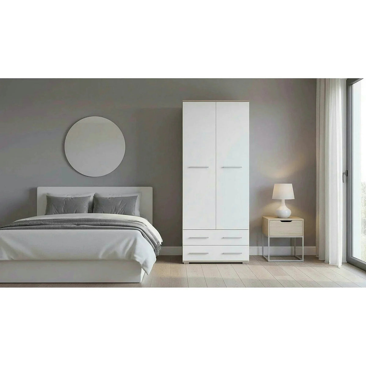Dulap LIMA REG2, alb, PAL laminat, cu o usa si 2 sertare, 77x40x200 cm
