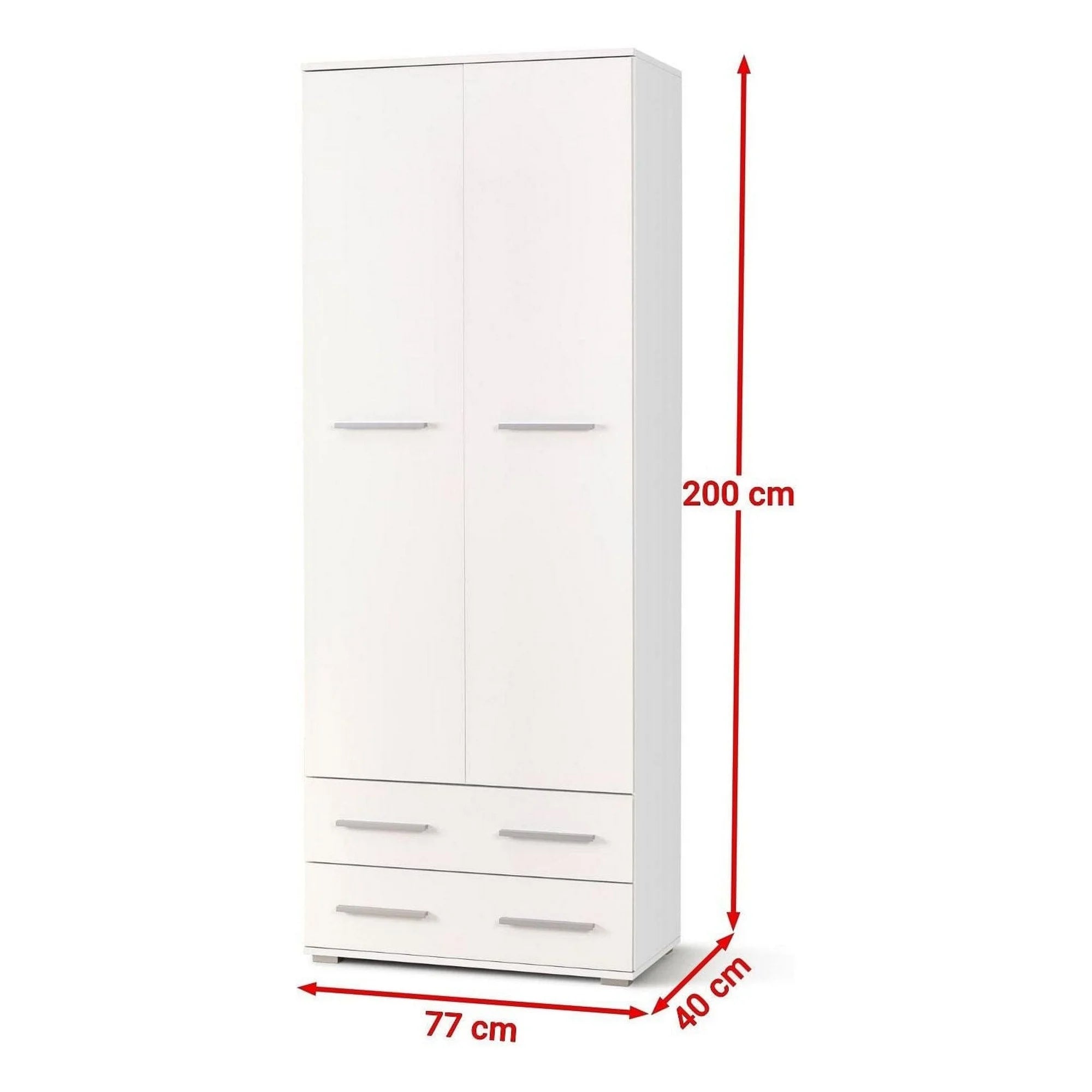 Dulap LIMA REG2, alb, PAL laminat, cu o usa si 2 sertare, 77x40x200 cm