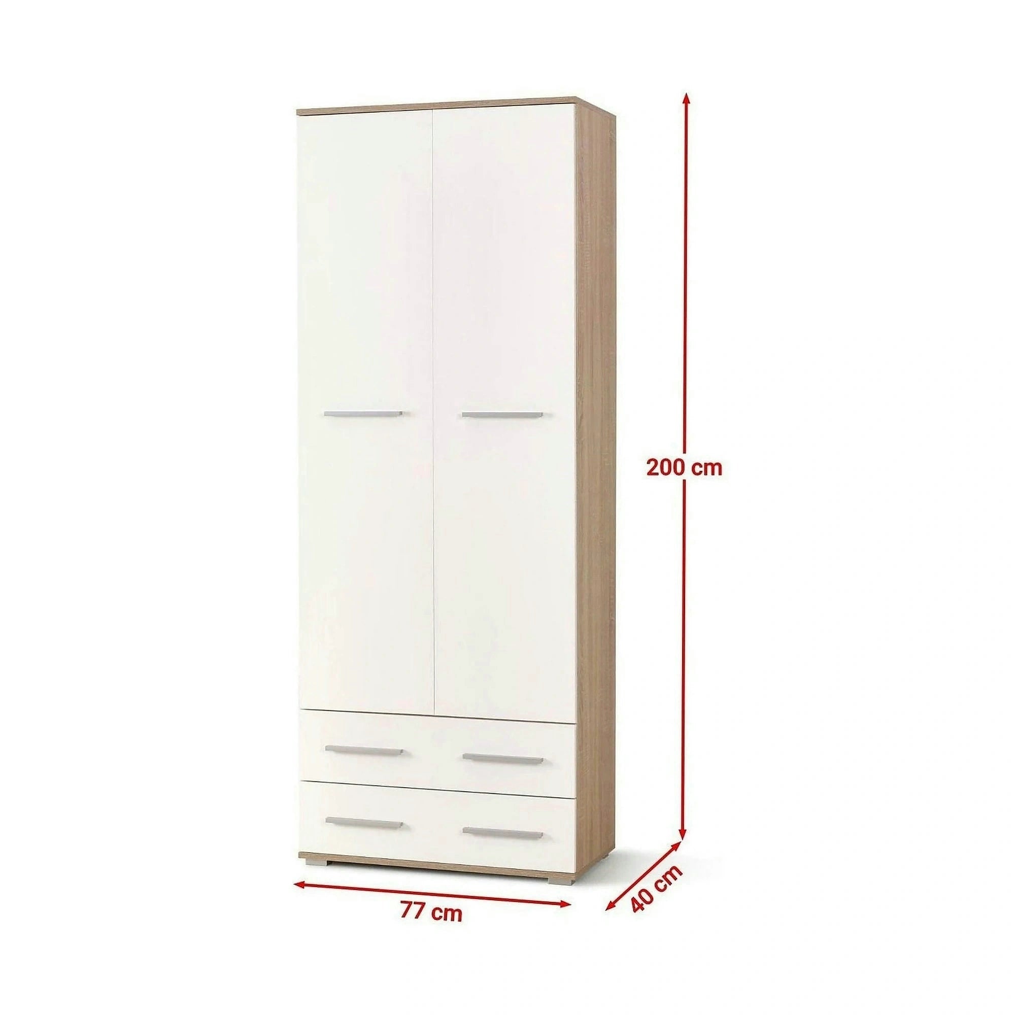 Dulap LIMA REG2, alb/stejar sonoma, PAL laminat, cu 2 usi si 2 sertare, 77x40x200 cm