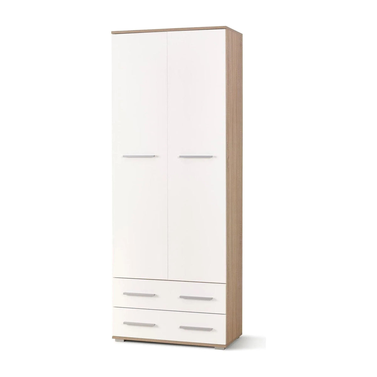 Dulap LIMA REG2, alb/stejar sonoma, PAL laminat, cu 2 usi si 2 sertare, 77x40x200 cm
