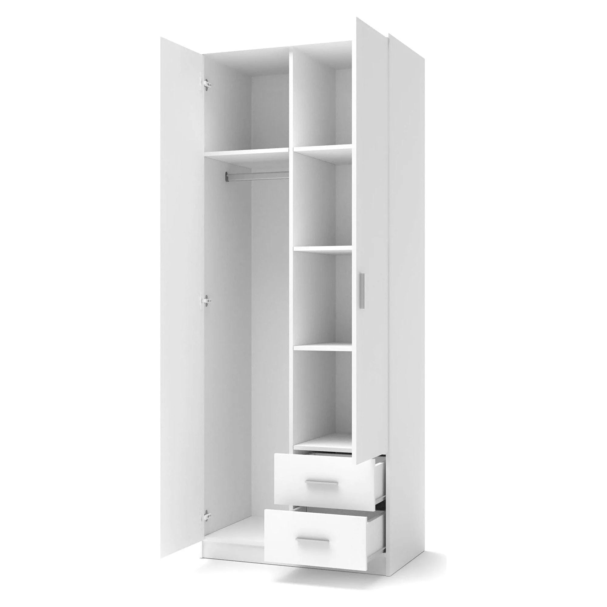 Dulap LIMA S-2, alb/stejar sonoma, PAL laminat, cu 2 usi si 2 sertare, 80x52x205 cm