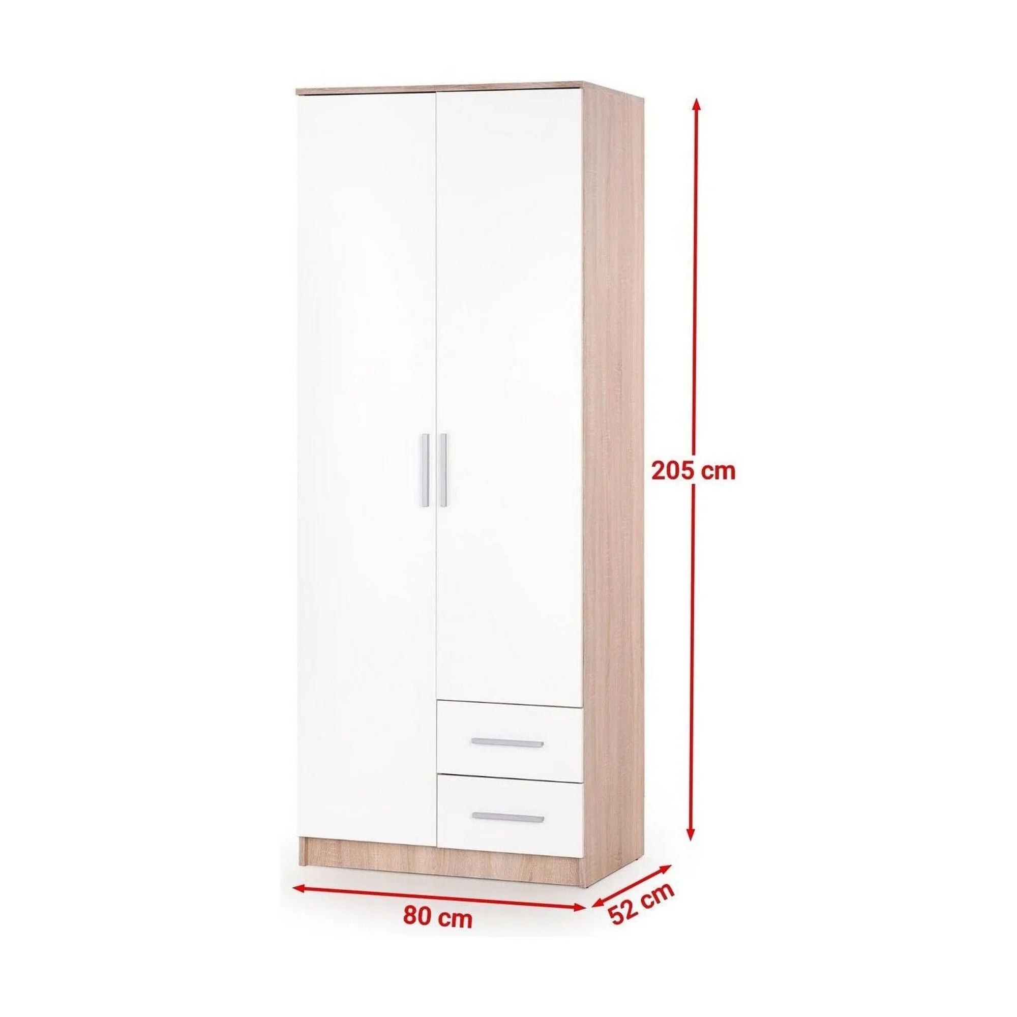 Dulap LIMA S-2, alb/stejar sonoma, PAL laminat, cu 2 usi si 2 sertare, 80x52x205 cm