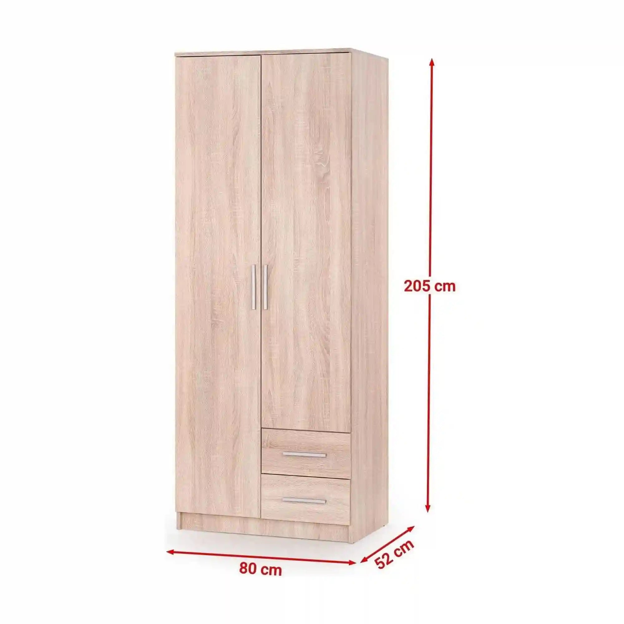 Dulap LIMA S-2, stejar sonoma, PAL laminat, cu 2 usi si 2 sertare, 80x52x205 cm