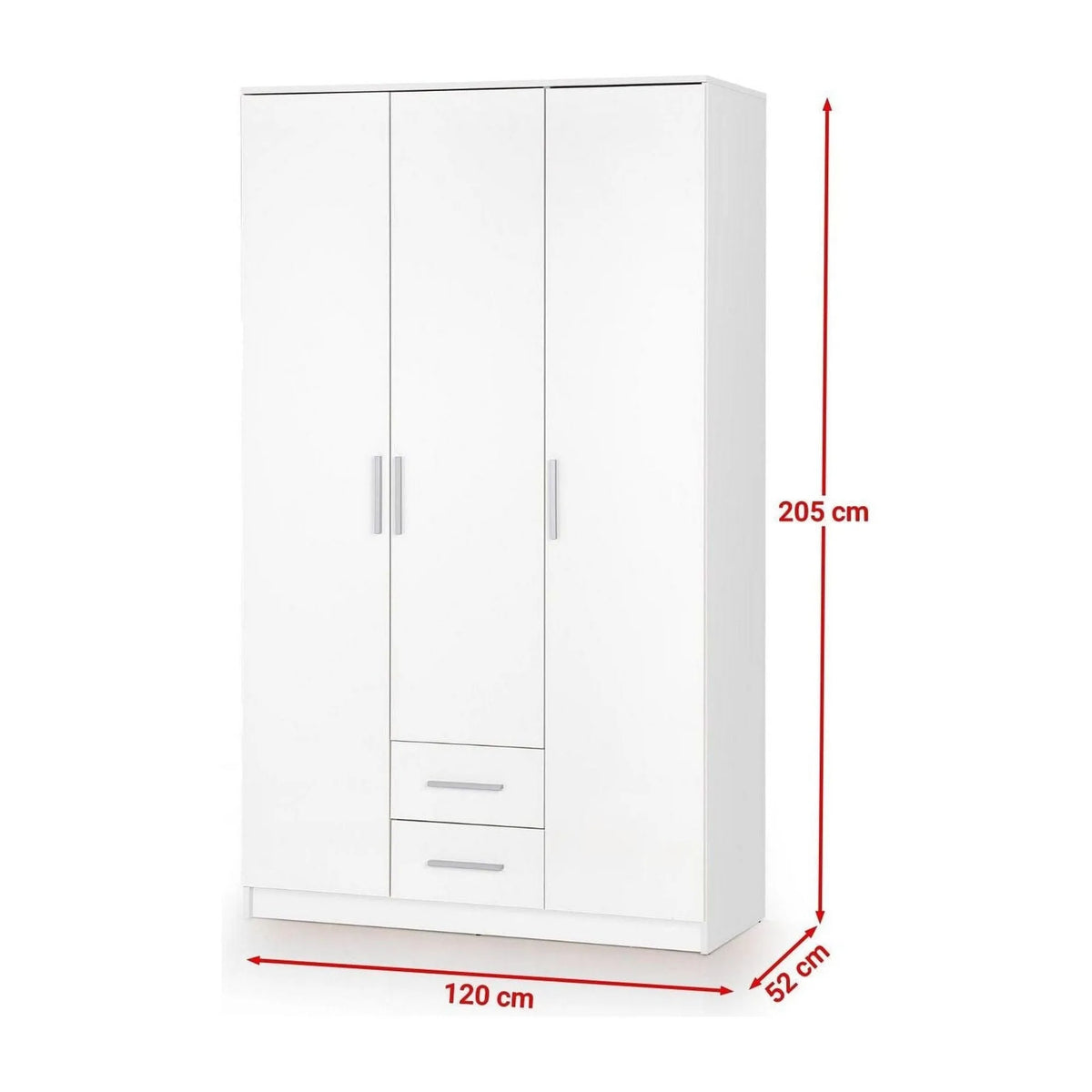 Dulap LIMA S-3, alb, PAL laminat, cu 3 usi si 2 sertare, 120x52x205 cm