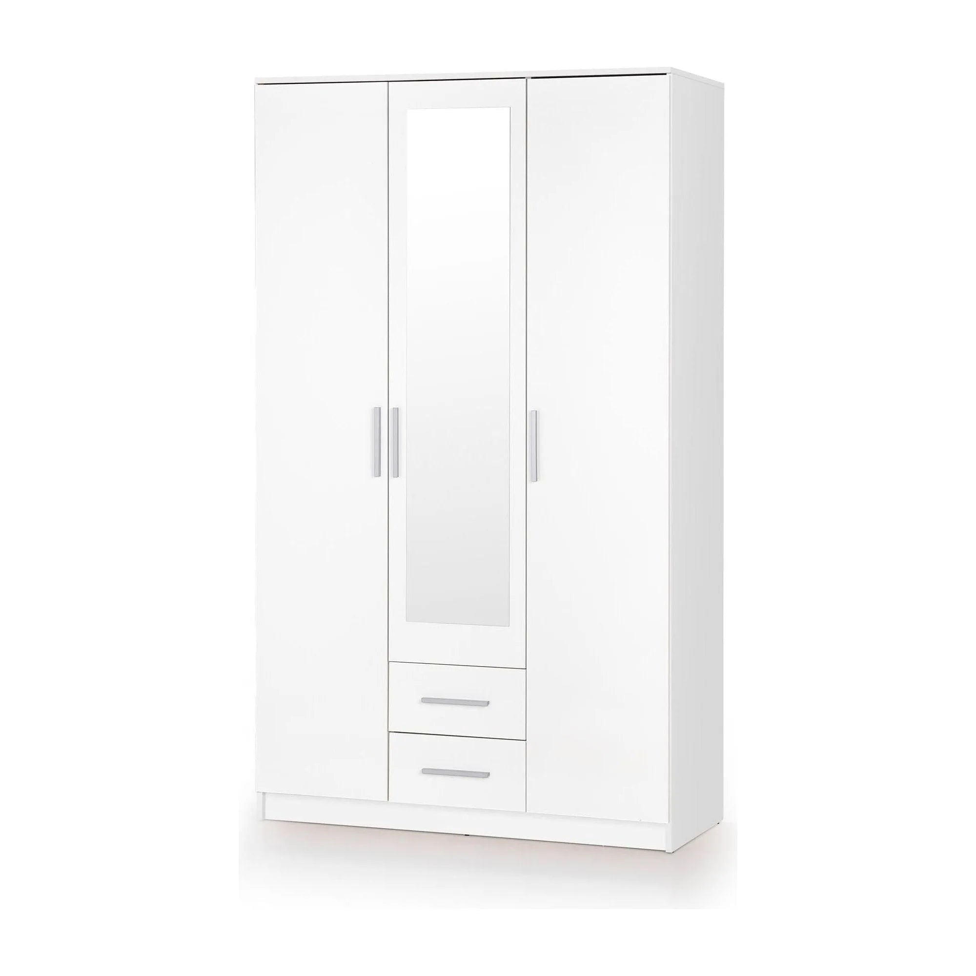 Dulap LIMA S-3, alb, PAL laminat, cu 3 usi si 2 sertare, cu oglinda, 120x52x205 cm