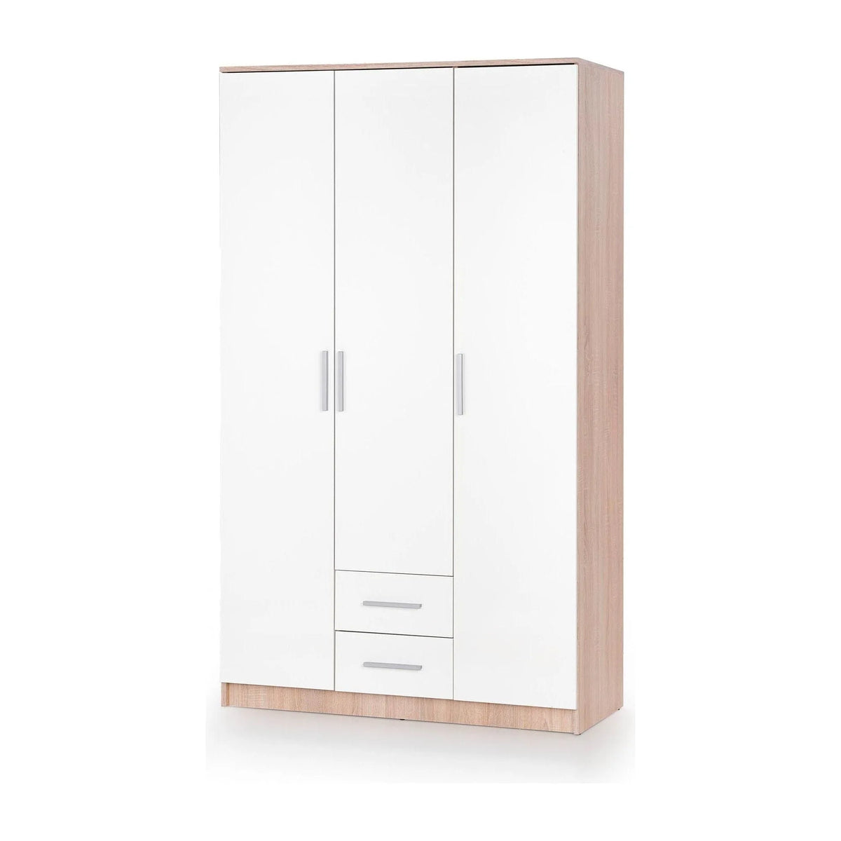 Dulap LIMA S-3, alb/stejar sonoma, PAL laminat, cu 3 usi si 2 sertare, 120x52x205 cm