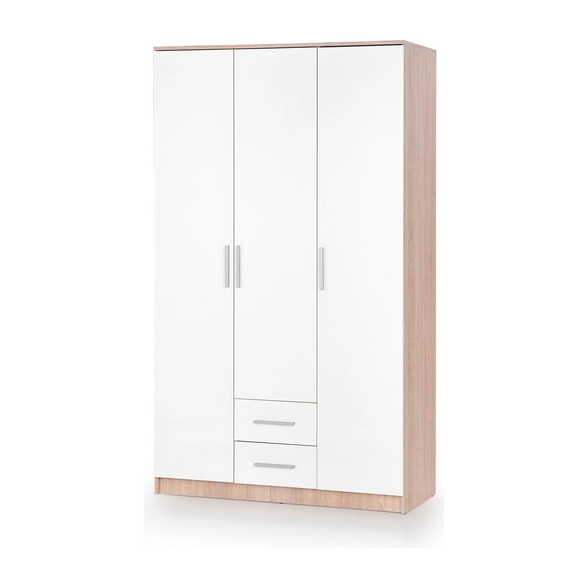 Dulap LIMA S-3, alb/stejar sonoma, PAL laminat, cu 3 usi si 2 sertare, 120x52x205 cm