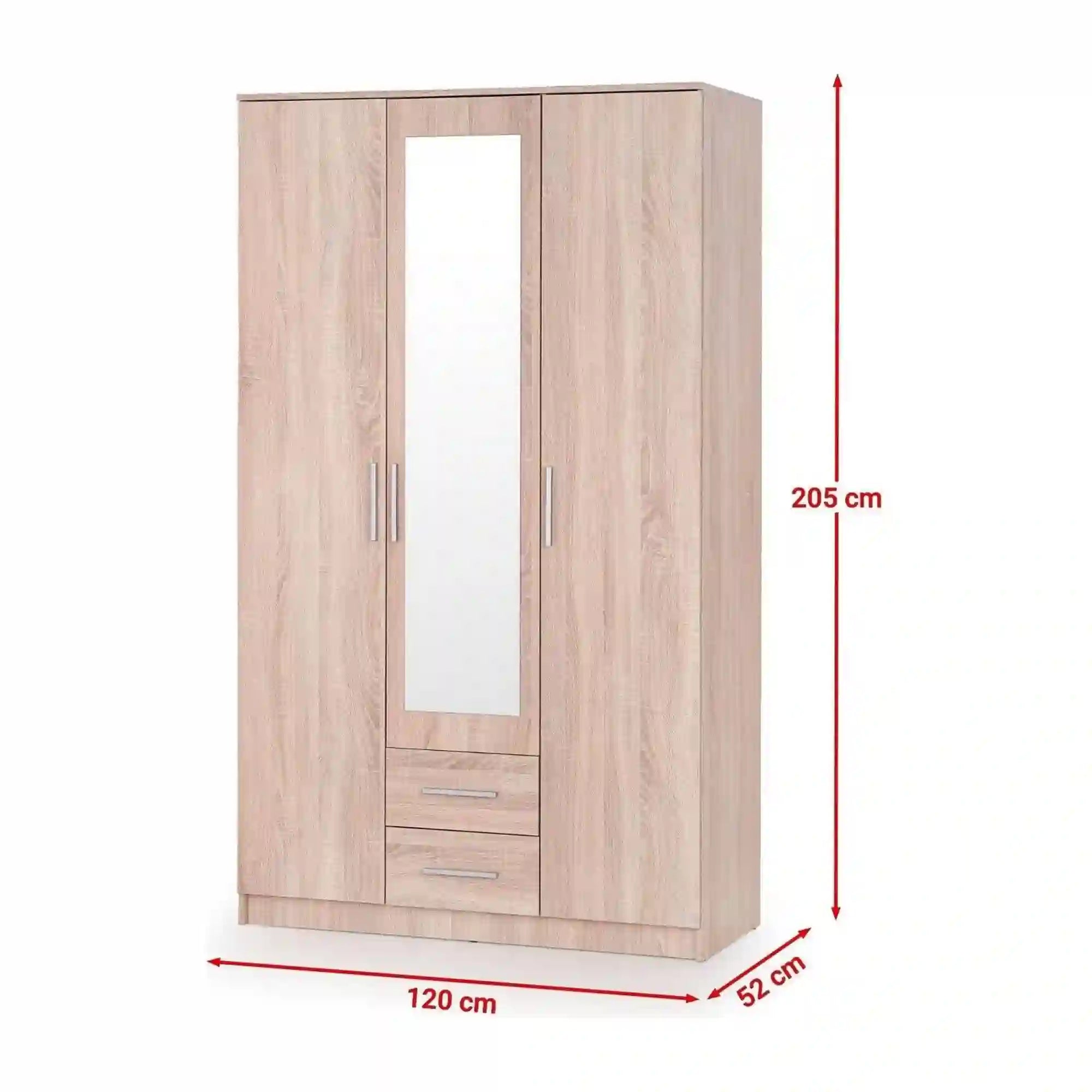 Dulap LIMA S-3, stejar sonoma, PAL laminat/sticla, cu 3 usi si 2 rafturi, 120x52x205 cm