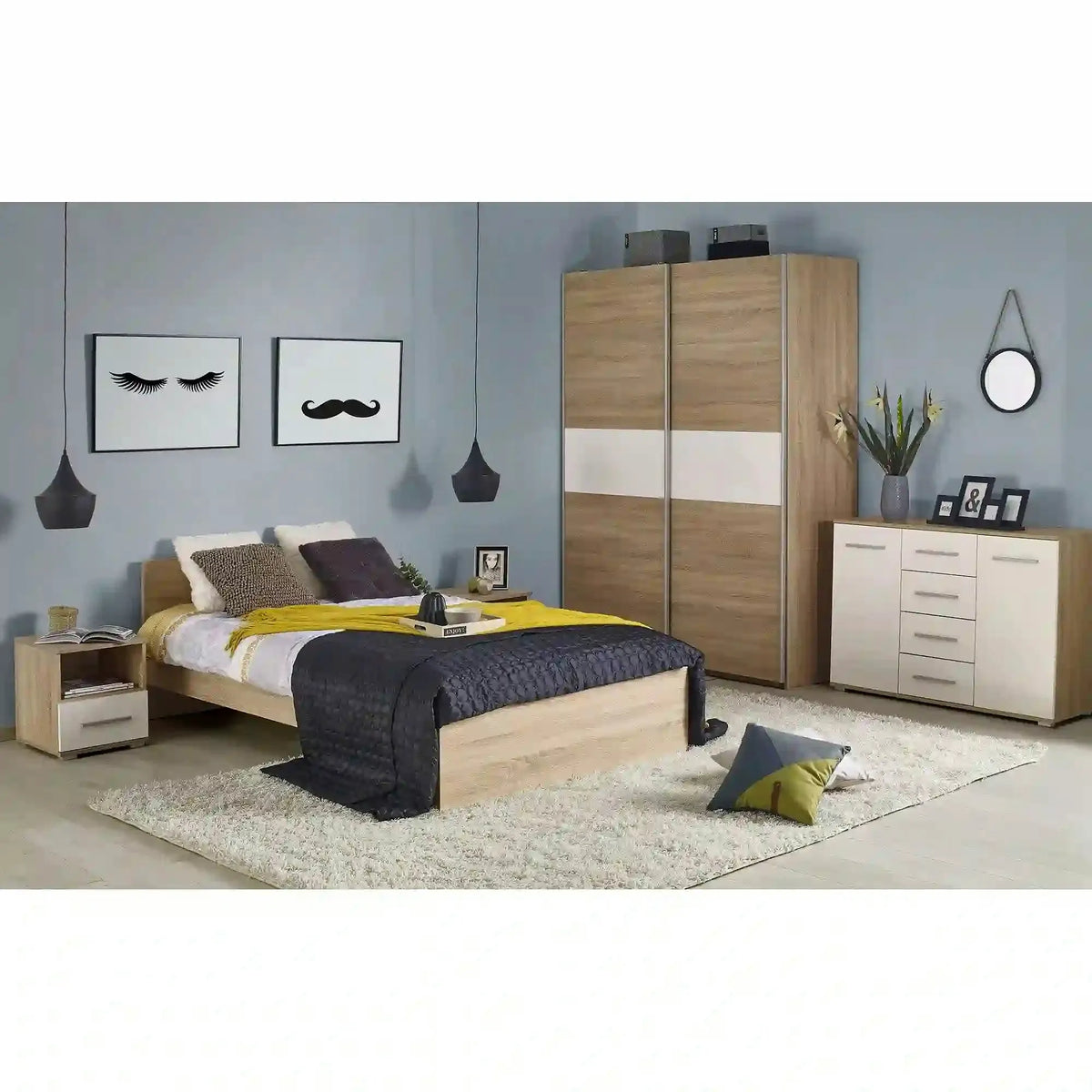 Dulap LIMA S1, alb/stejar sonoma, PAL laminat, cu 2 usi, 153x58x210 cm