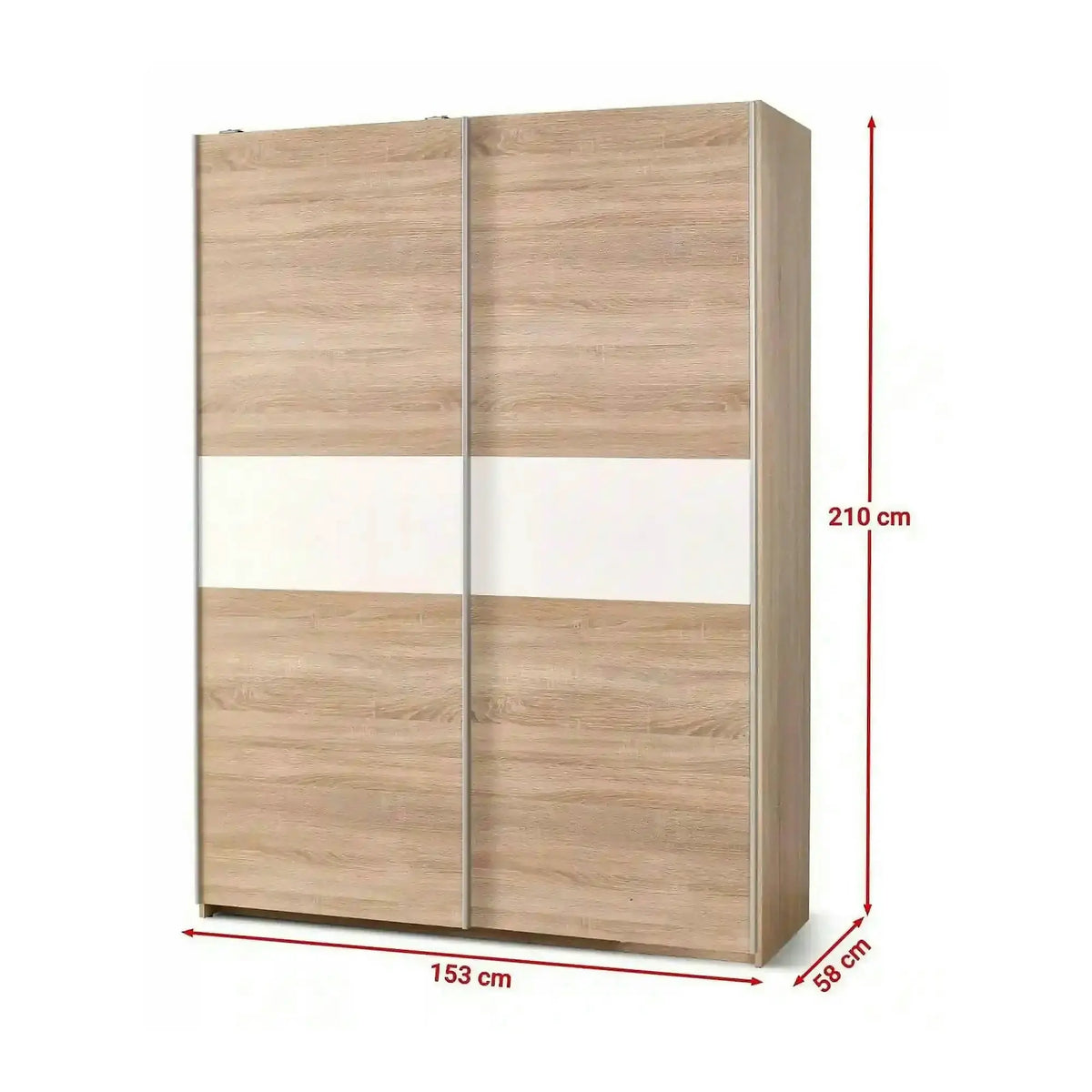 Dulap LIMA S1, alb/stejar sonoma, PAL laminat, cu 2 usi, 153x58x210 cm