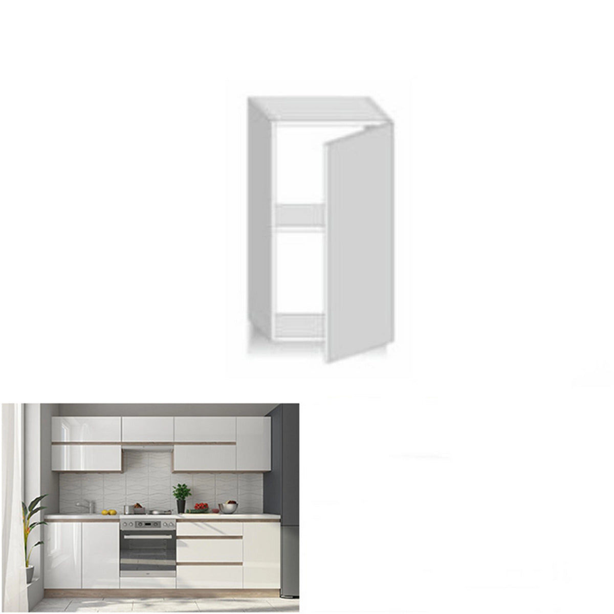 Dulap LINE ALB, alb lucios, PAL melaminat, cu o usa, 30x32x60 cm