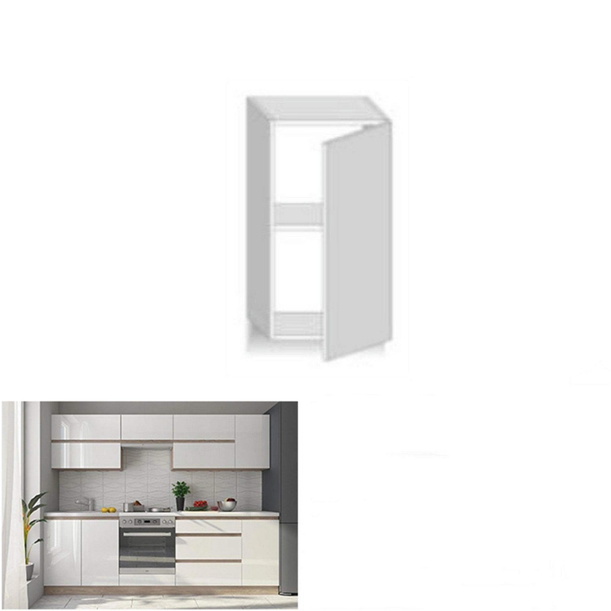 Dulap LINE ALB, alb lucios, PAL melaminat, cu o usa, 30x32x60 cm