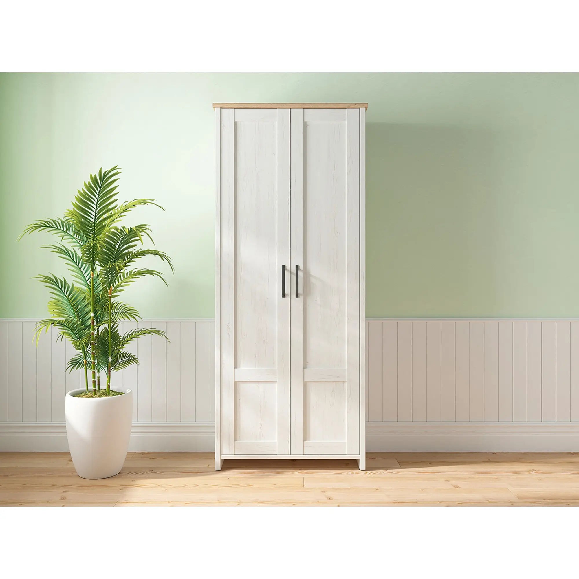 Dulap LOKSA, alb/stejar, PAL laminat, cu 2 usi, 85x37x201 cm