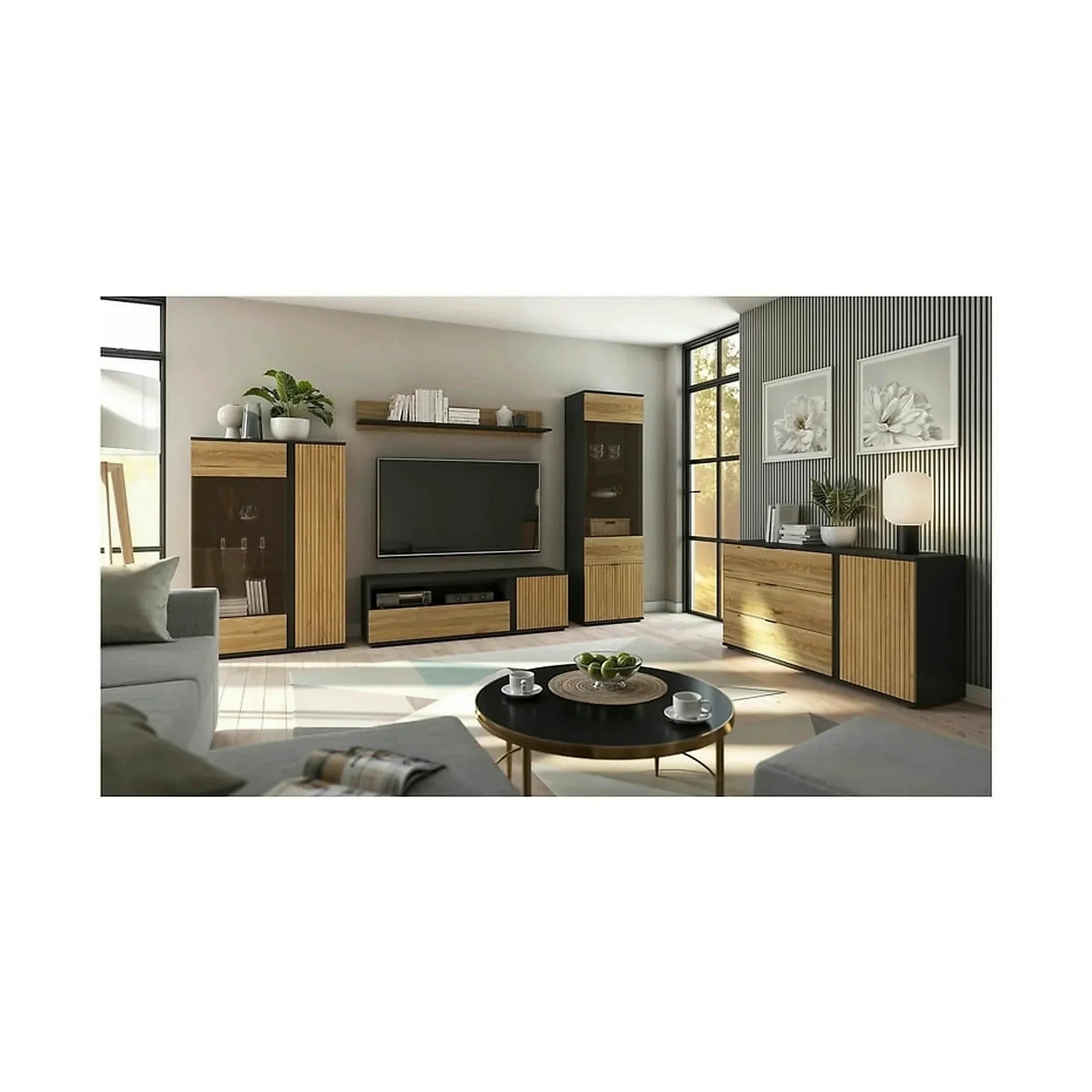 Dulap LUEN, stejar/negru, PAL laminat, cu 2 usi, 95x55x196 cm