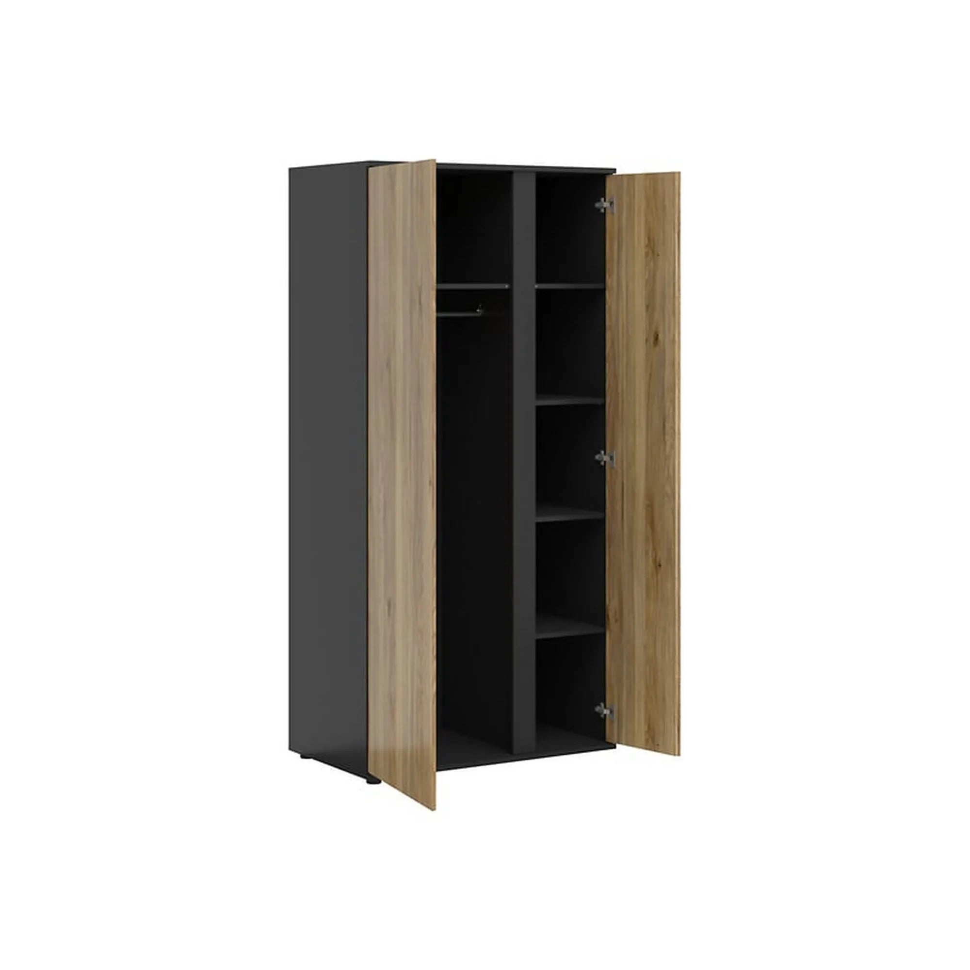 Dulap LUEN, stejar/negru, PAL laminat, cu 2 usi, 95x55x196 cm