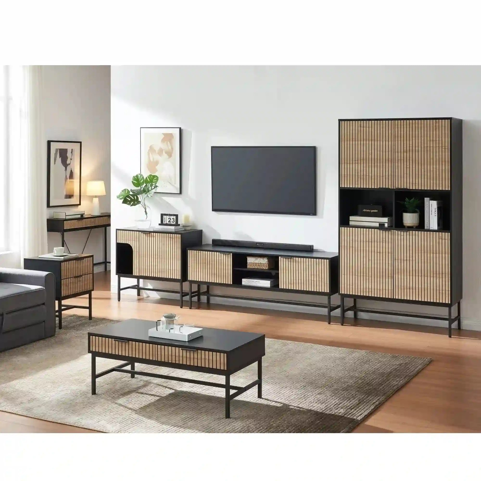 Dulap MAGO R1, stejar/negru mat, PAL, cu 4 usi, 100x40x184 cm