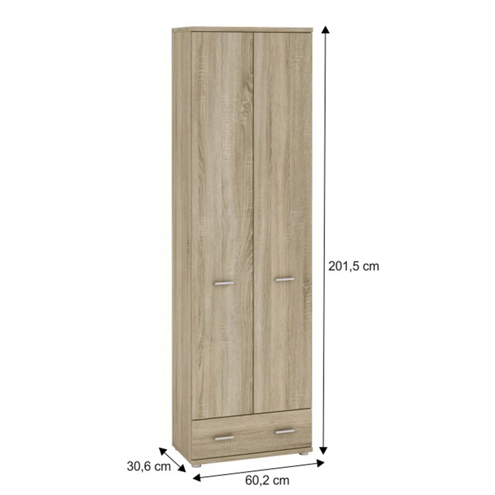 Dulap MARIO NEW TYP A, stejar sonoma, PAL melaminat, cu 2 usi si un sertar, 60x31x202 cm