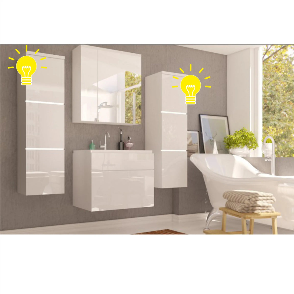 Dulap MASON BL 11, alb, DTD laminat, cu 3 usi si iluminare LED, 30x31x110 cm