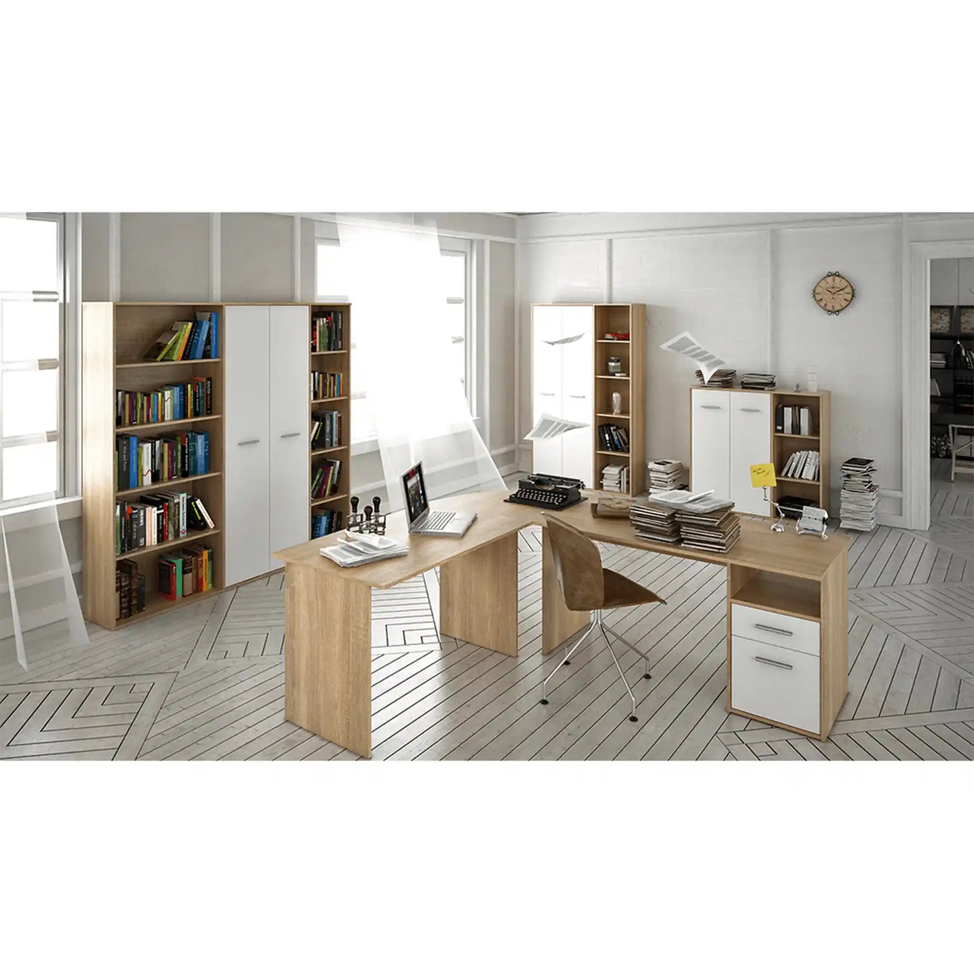 Dulap MAURUS NEW MA32, stejar sonoma/alb, PAL melaminat, cu 2 usi, 111x34x108 cm