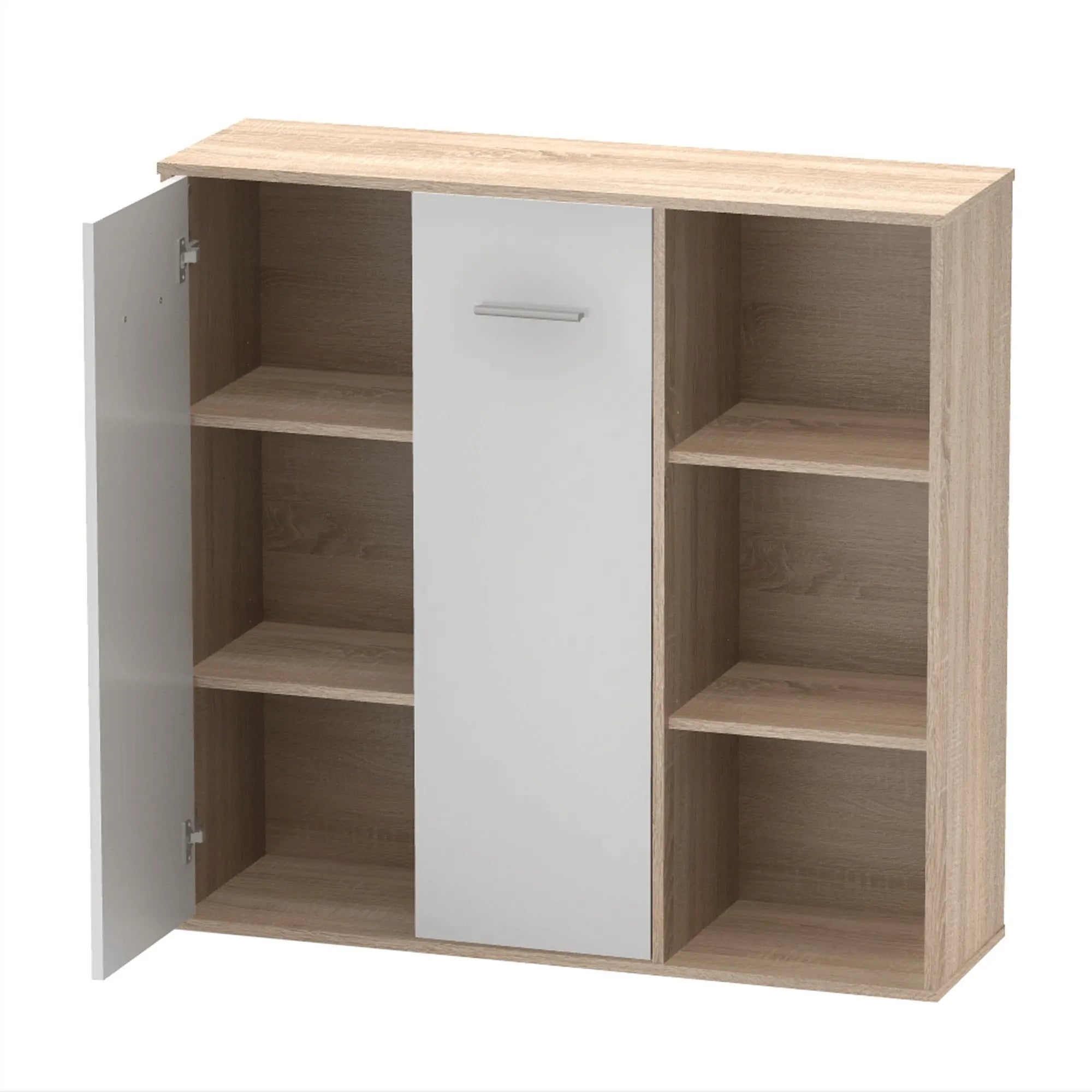 Dulap MAURUS NEW MA32, stejar sonoma/alb, PAL melaminat, cu 2 usi, 111x34x108 cm