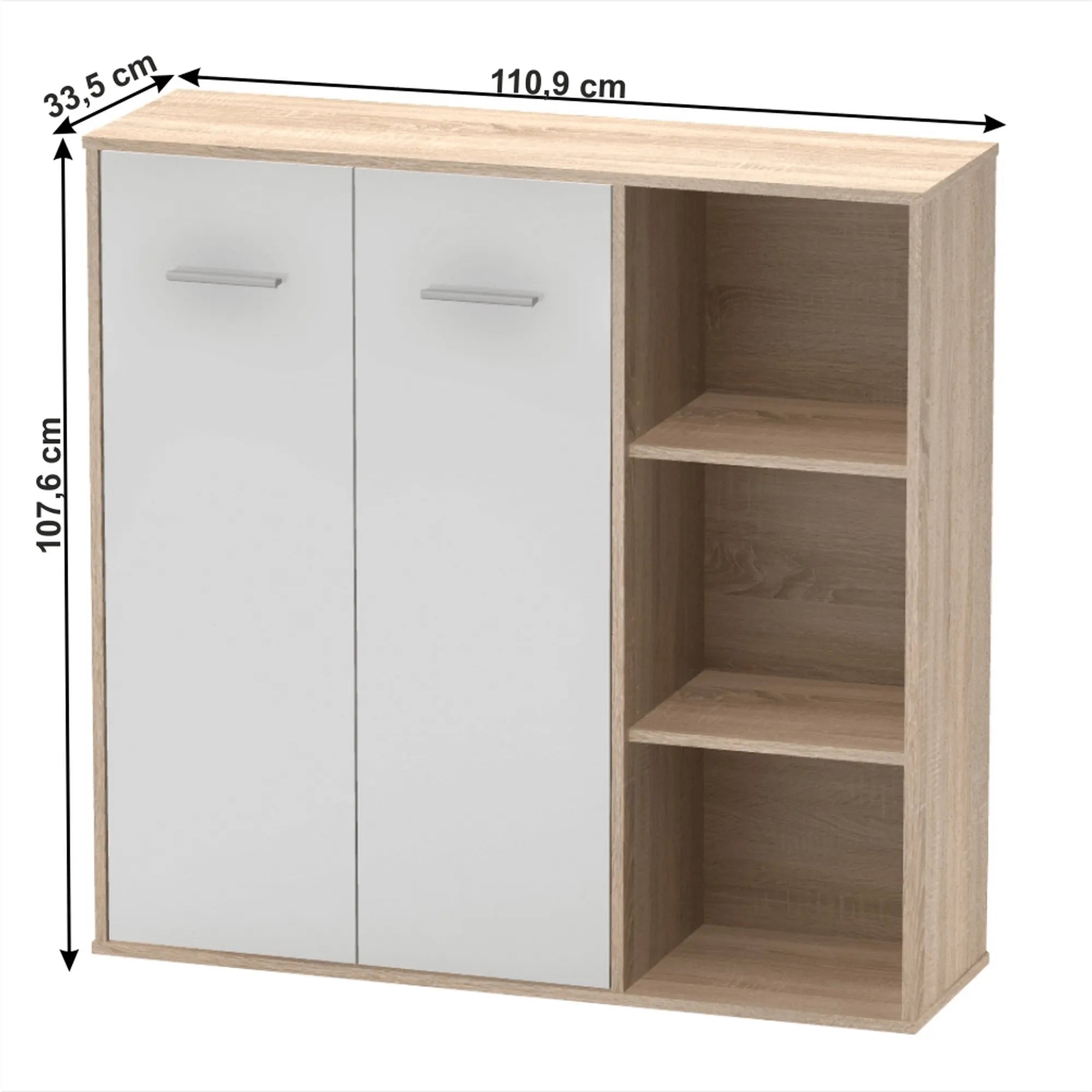 Dulap MAURUS NEW MA32, stejar sonoma/alb, PAL melaminat, cu 2 usi, 111x34x108 cm