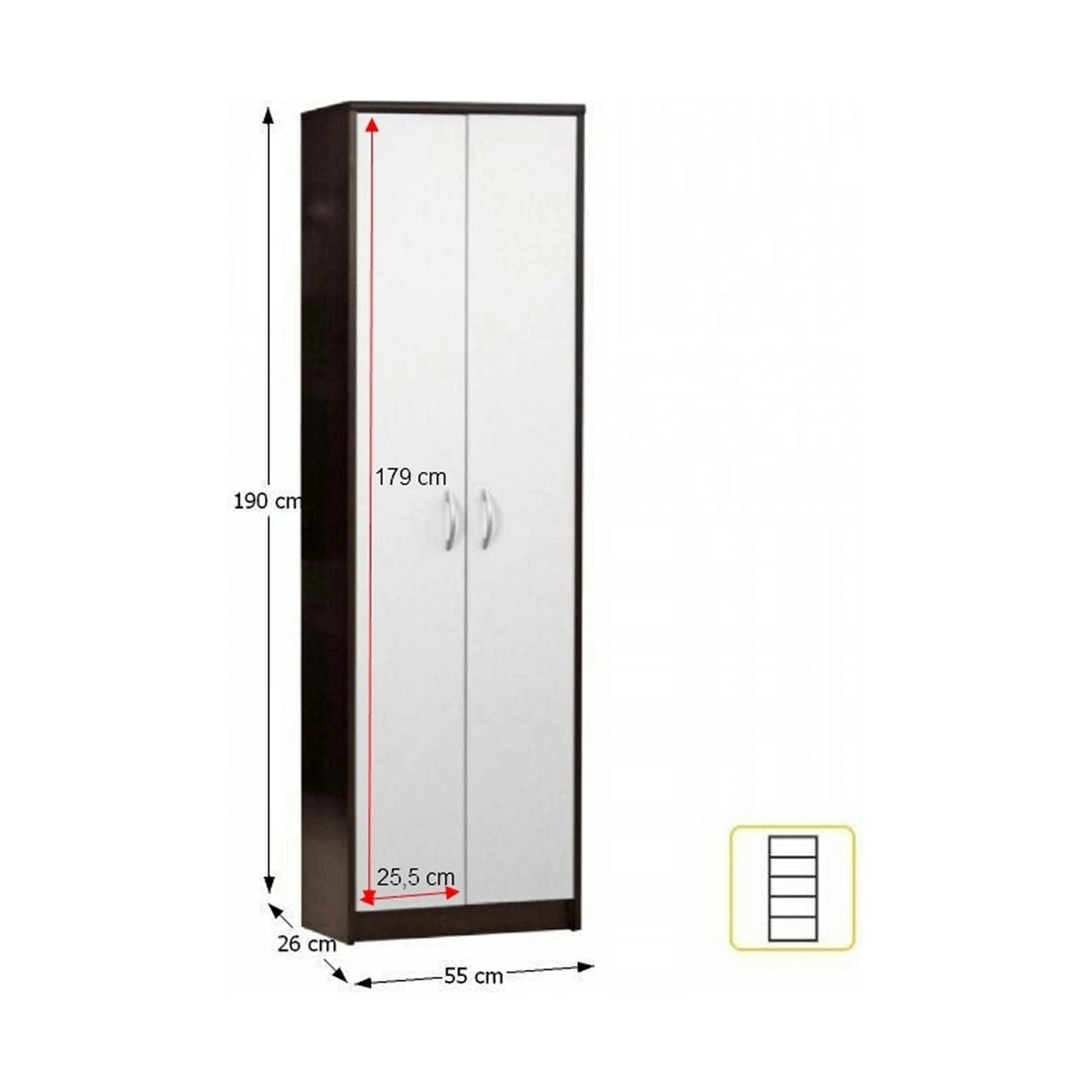 Dulap MECKI, wenge/alb, DTD laminat, cu 2 usi, 55x26x190 cm
