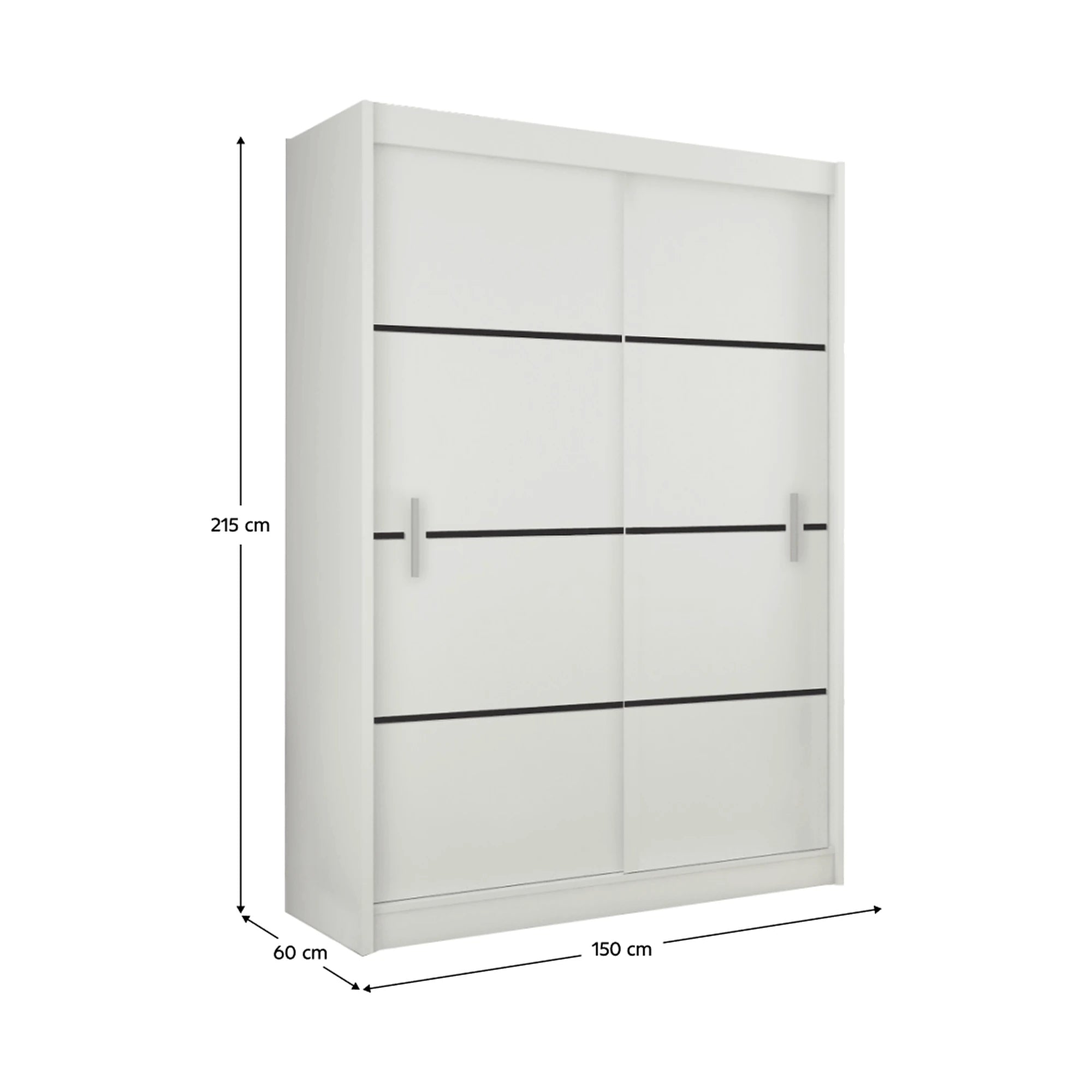 Dulap MERINA, alb/negru, PAL melaminat, cu 2 usi, 150x60x215 cm