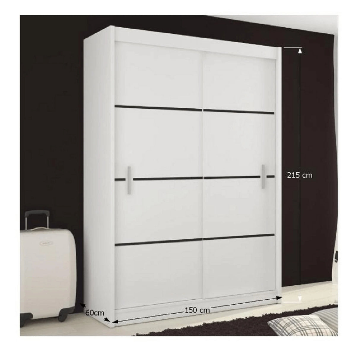 Dulap MERINA, alb/negru, PAL melaminat, cu 2 usi, 150x60x215 cm