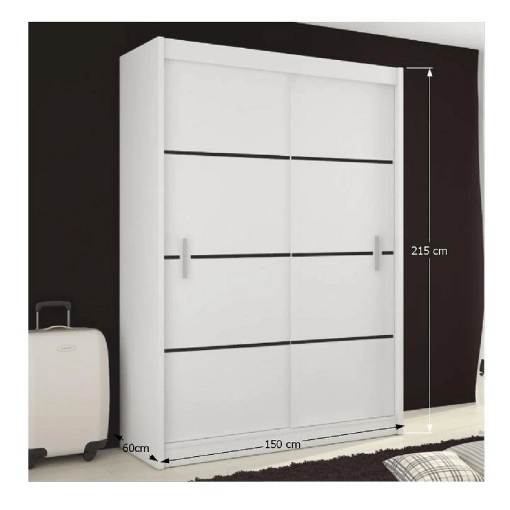 Dulap MERINA, alb/negru, PAL melaminat, cu 2 usi, 150x60x215 cm