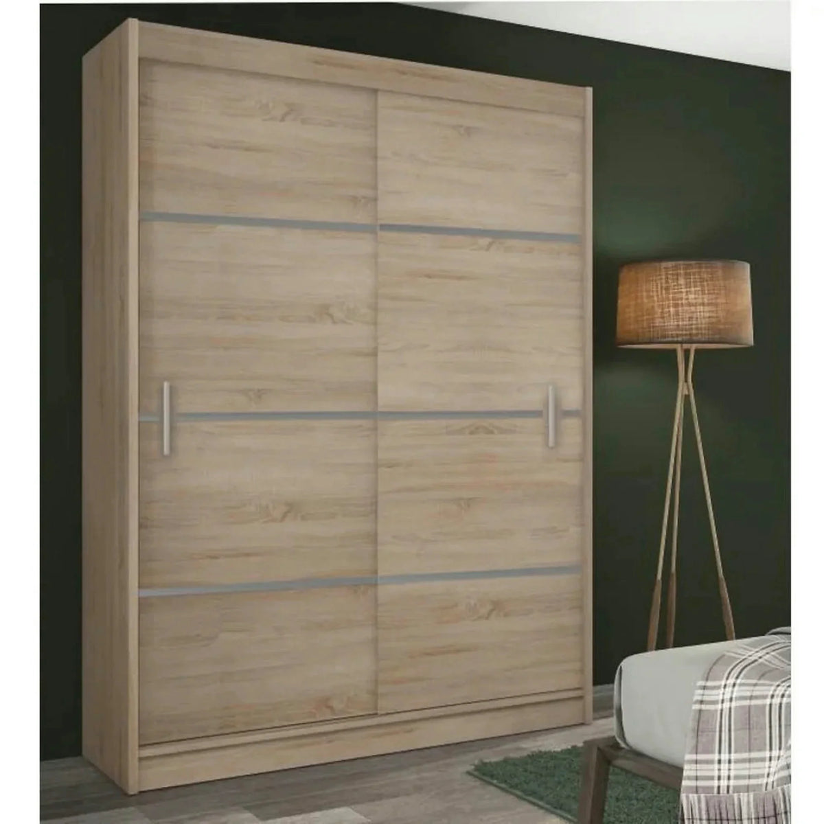 Dulap MERINA, PAL, stejar sonoma/gri, PAL melaminat, cu 2 usi, 150x60x215 cm
