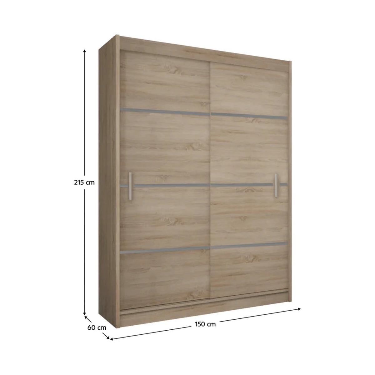 Dulap MERINA, PAL, stejar sonoma/gri, PAL melaminat, cu 2 usi, 150x60x215 cm