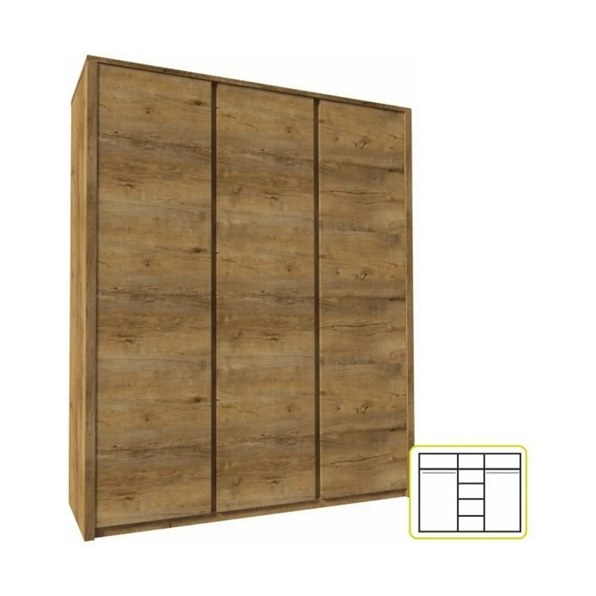 Dulap MONTANA S3D, stejar lefkas inchis, PAL melaminat, cu 3 usi, 166x53x197 cm