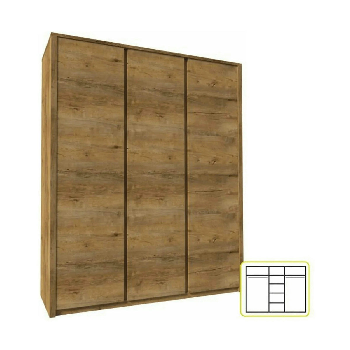 Dulap MONTANA S3D, stejar lefkas inchis, PAL melaminat, cu 3 usi, 166x53x197 cm