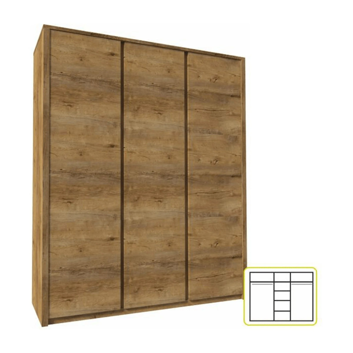 Dulap MONTANA S3D, stejar lefkas inchis, PAL melaminat, cu 3 usi, 166x53x197 cm
