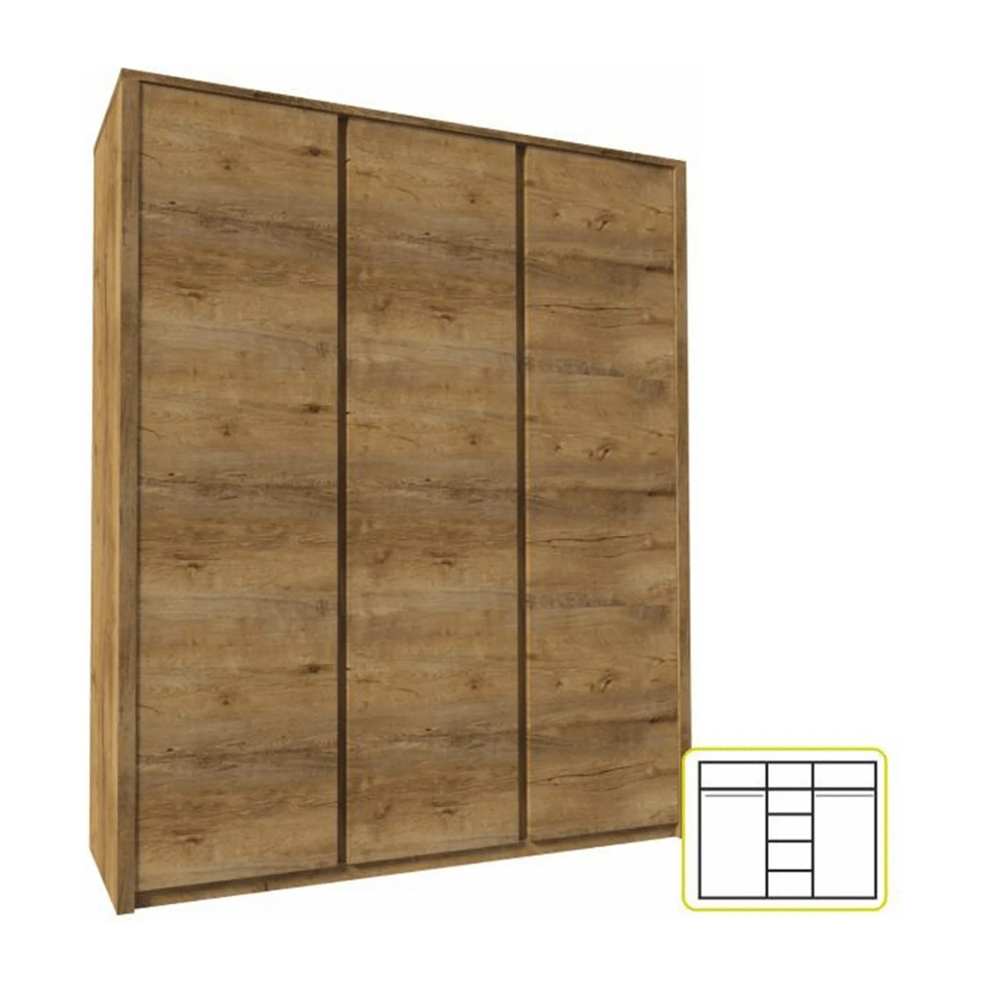 Dulap MONTANA S3D, stejar lefkas inchis, PAL melaminat, cu 3 usi, 166x53x197 cm