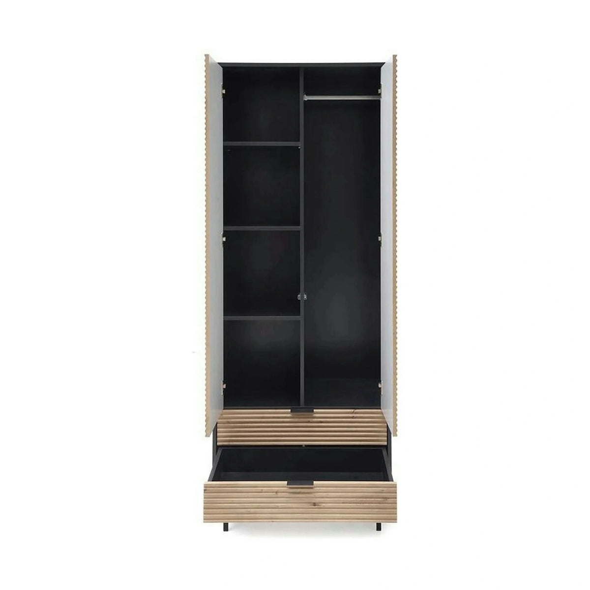 Dulap MURANO, stejar artisan/negru, cu 2 usi si 2 sertare, 80x53x205 cm