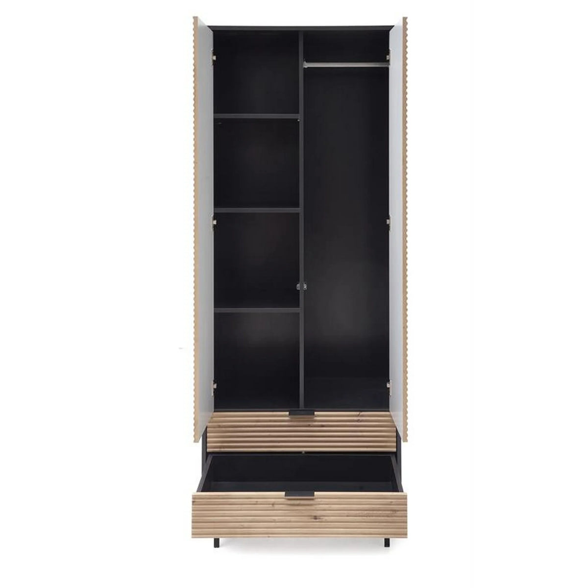 Dulap MURANO, stejar artisan/negru, cu 2 usi si 2 sertare, 80x53x205 cm