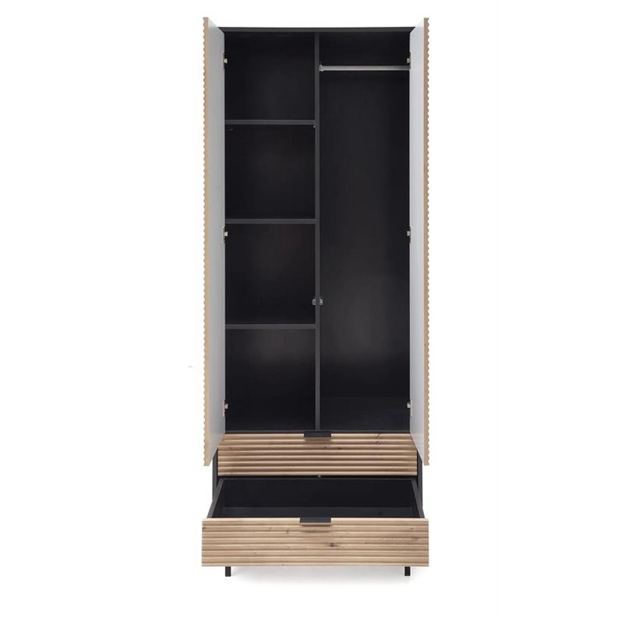 Dulap MURANO, stejar artisan/negru, cu 2 usi si 2 sertare, 80x53x205 cm