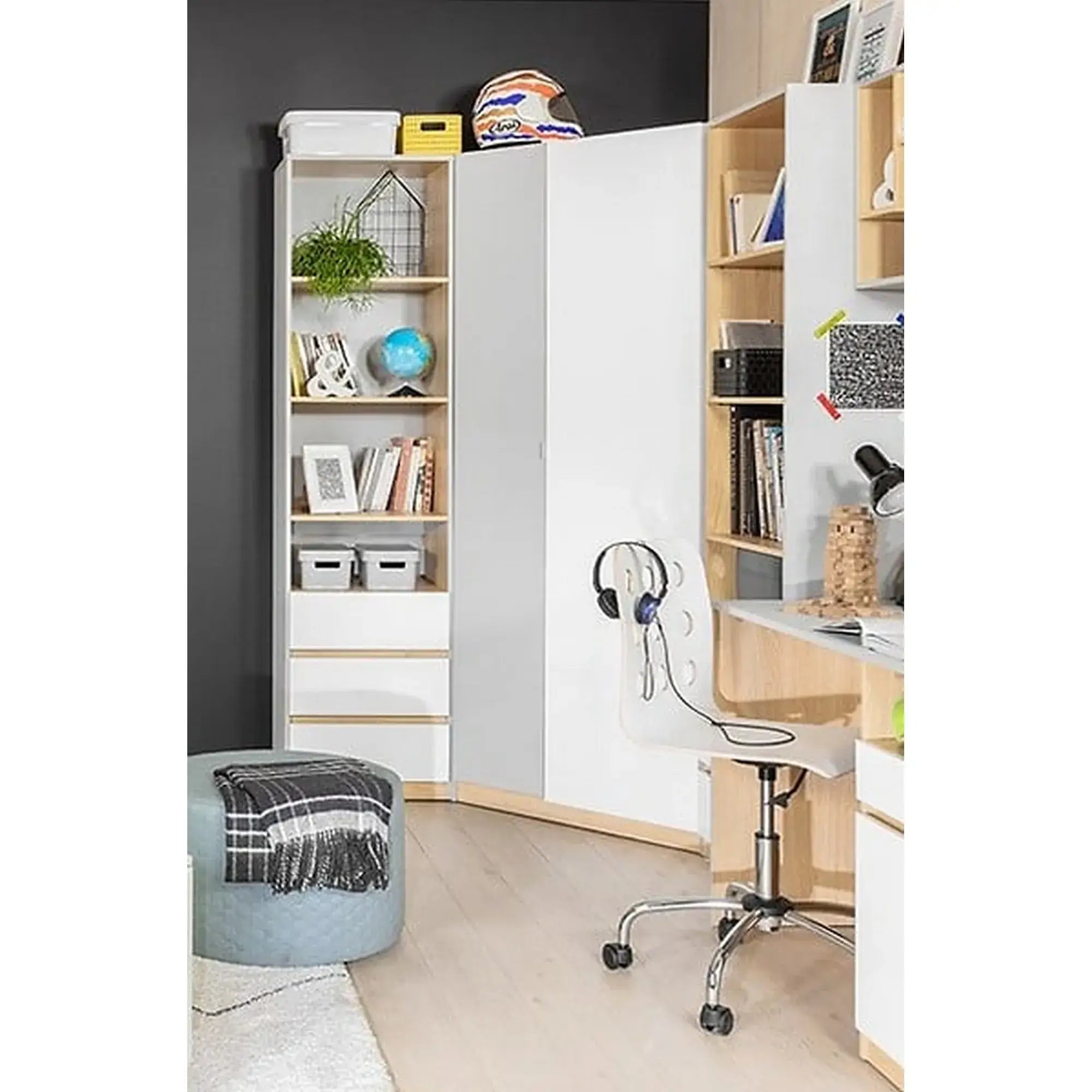 Dulap NANDU, gri deschis/ alb lucios, PAL, cu 2 usi, 93x93x201 cm