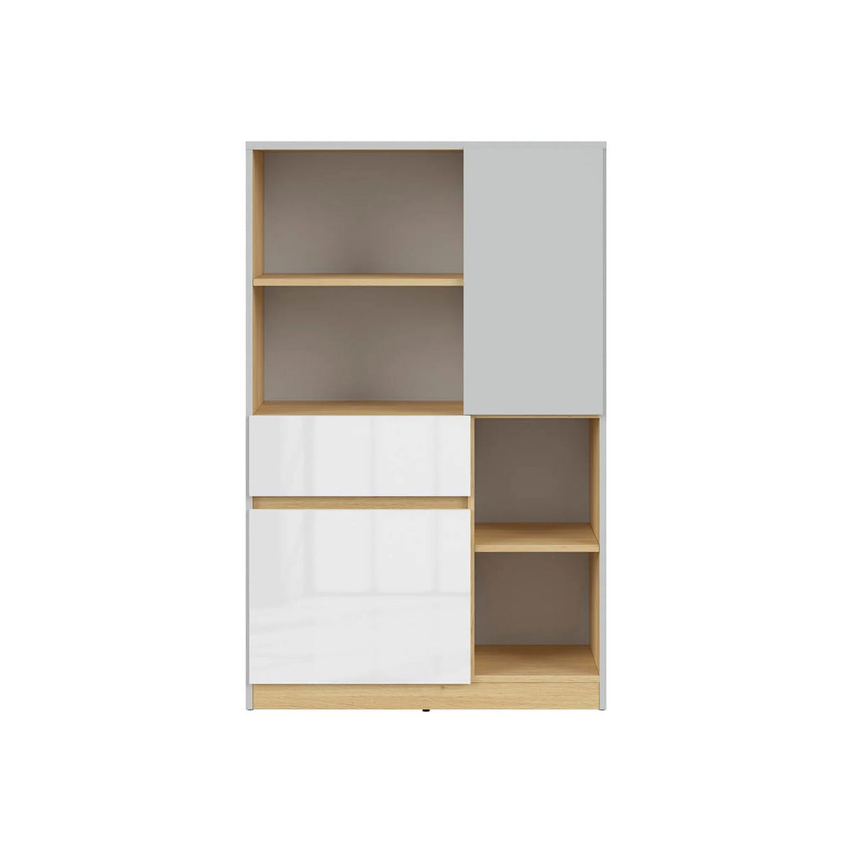 Dulap NANDU, gri deschis/stejar, PAL laminat, cu 2 usi si un sertar, 80x39x126 cm