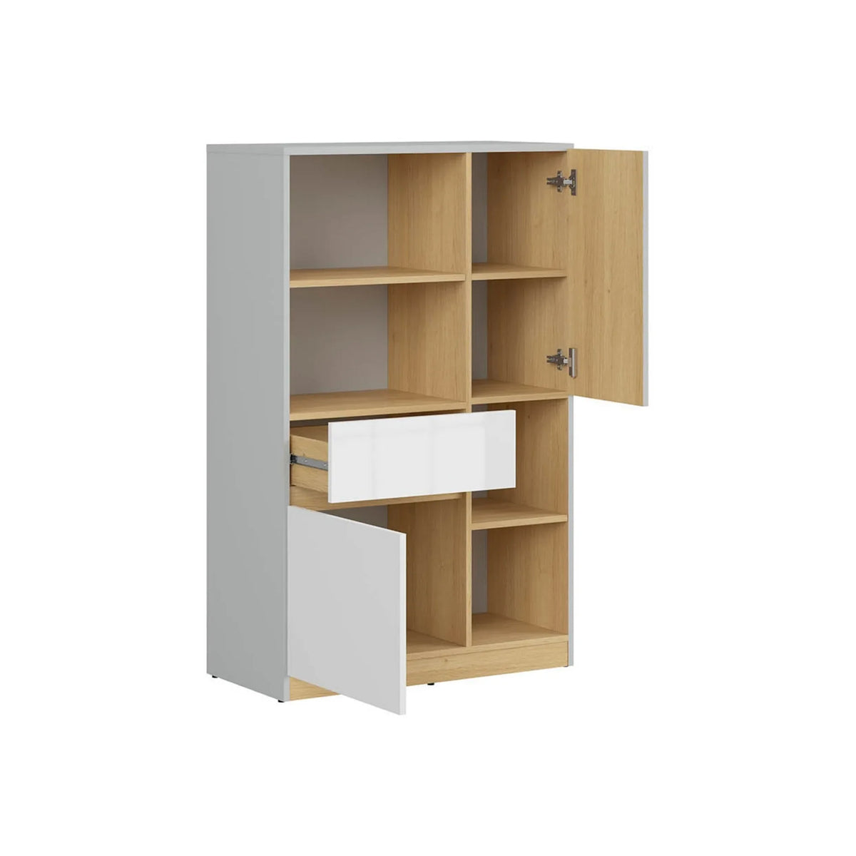 Dulap NANDU, gri deschis/stejar, PAL laminat, cu 2 usi si un sertar, 80x39x126 cm