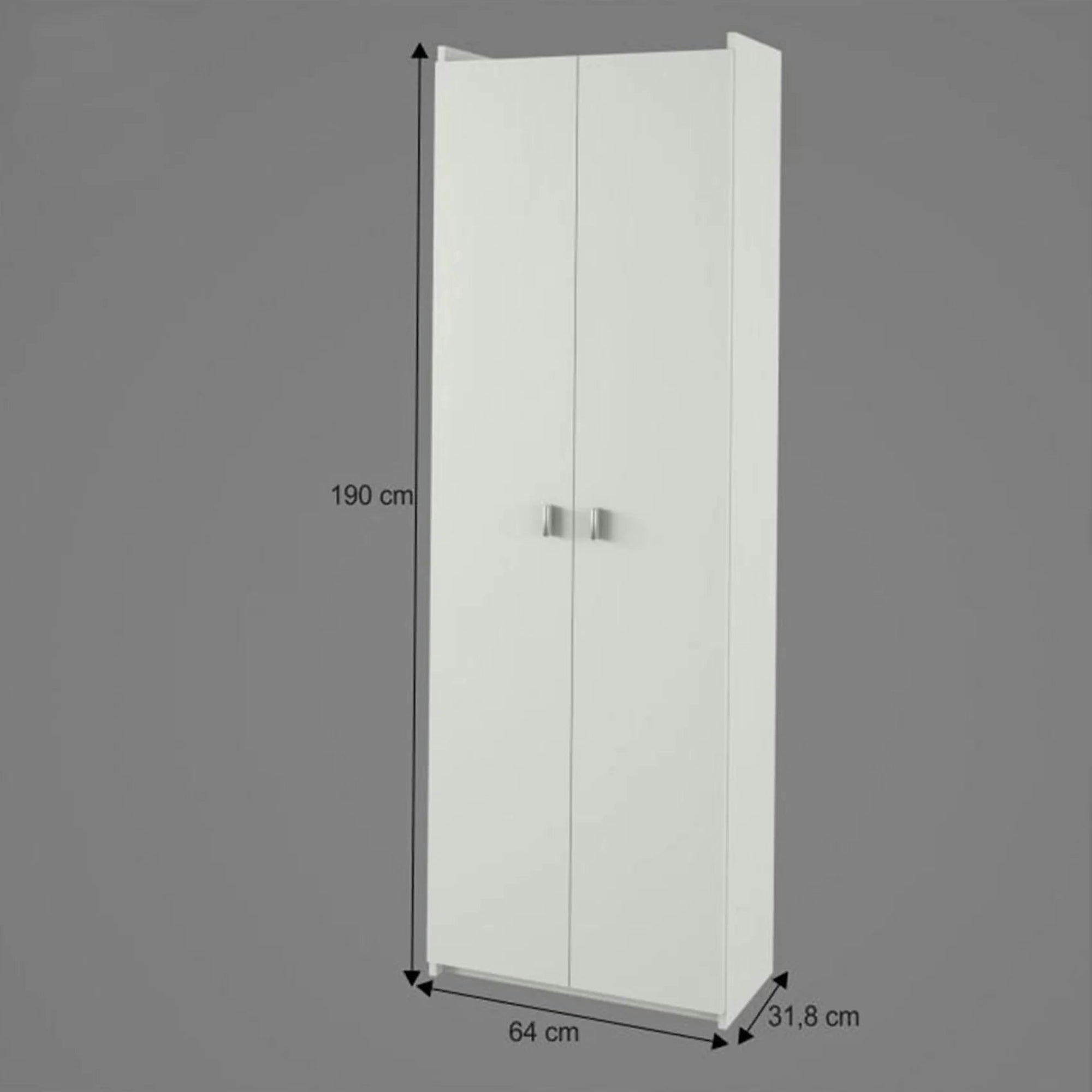 Dulap NATALI TYP 2, alb, PAL melaminat, cu 2 usi, 64x32x190 cm