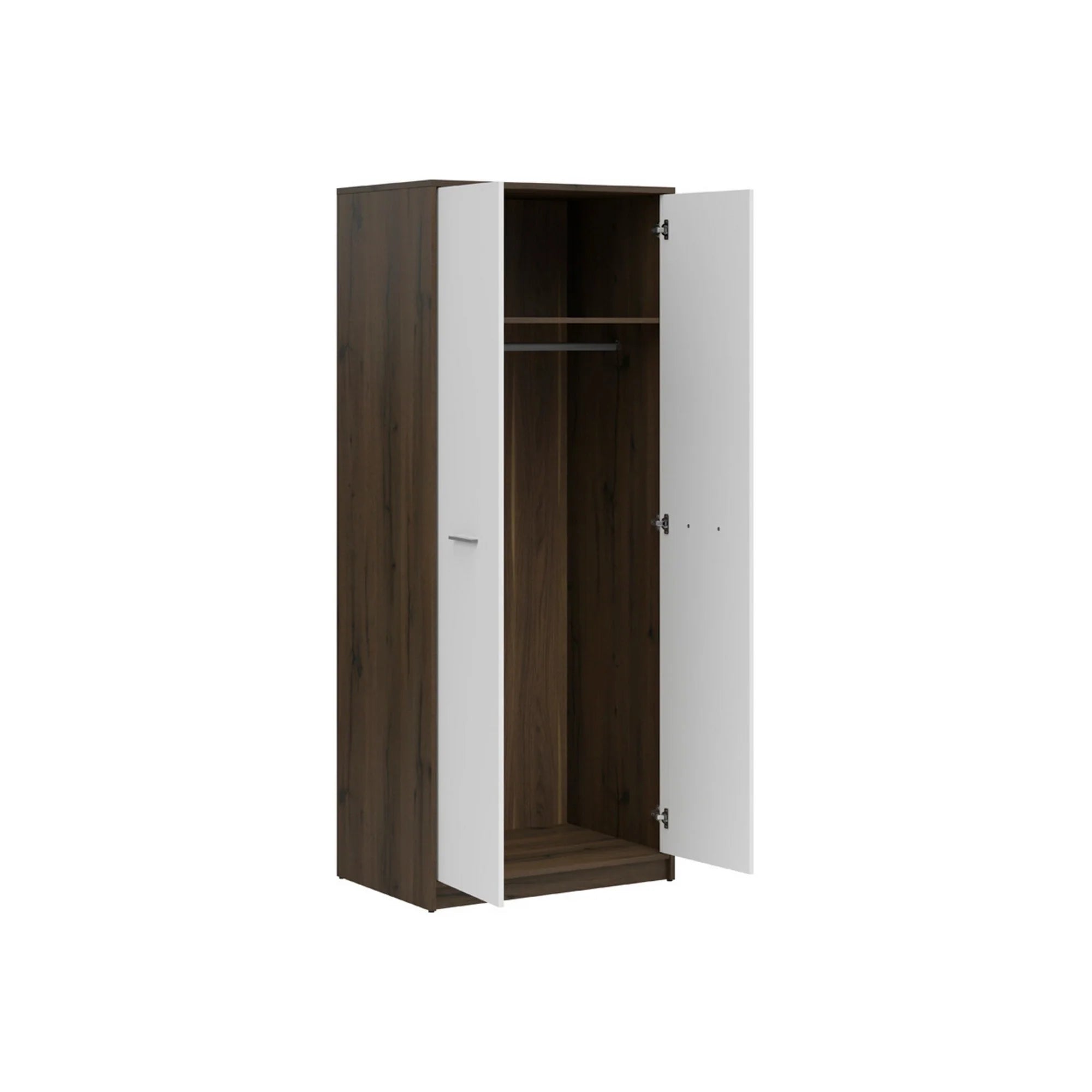 Dulap NEPO PLUS, alb/stejar, PAL laminat, cu 2 usi, 80x55x197 cm