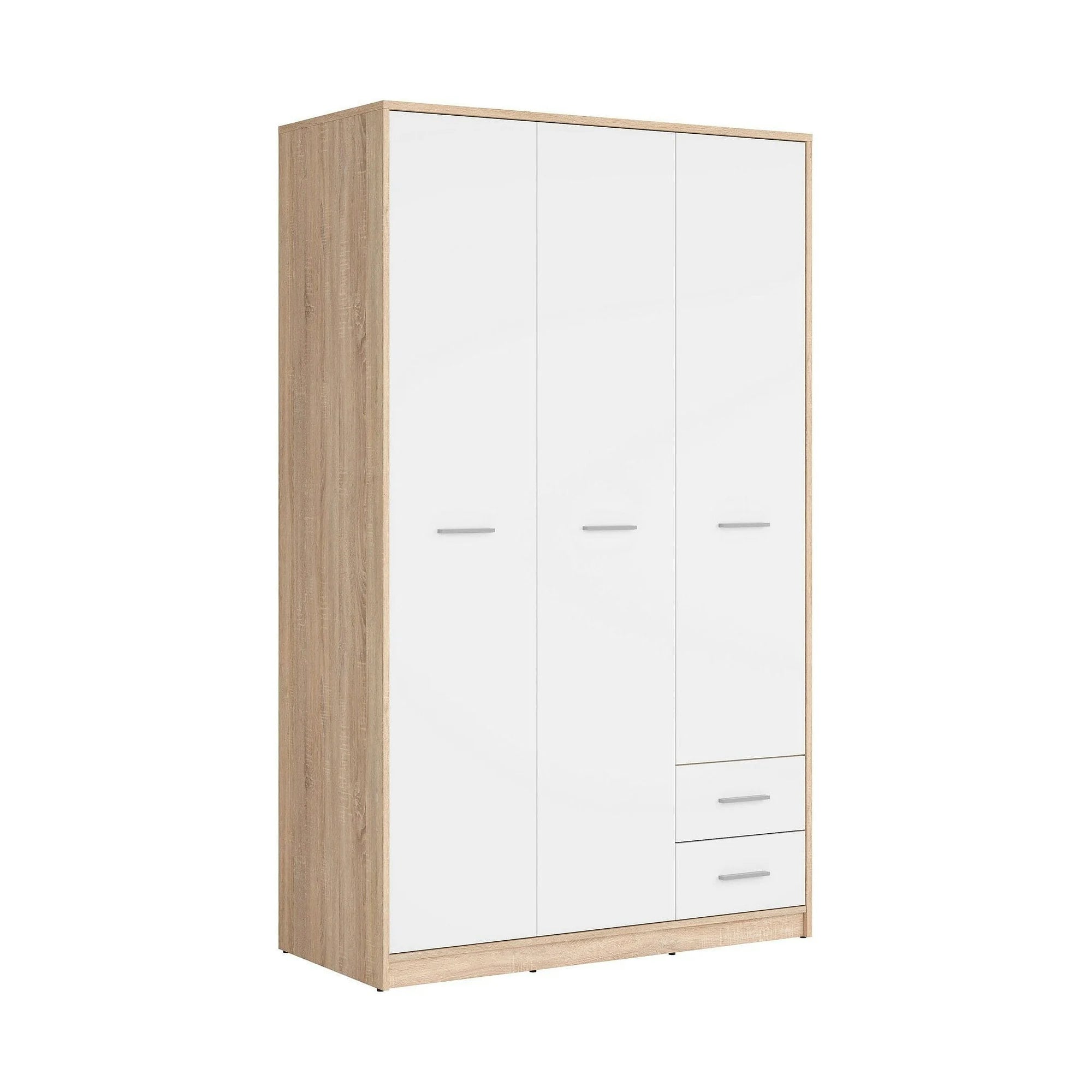 Dulap NEPO PLUS, alb/stejar sonoma, PAL, cu 3 usi si 2 sertare, 119x55x197 cm