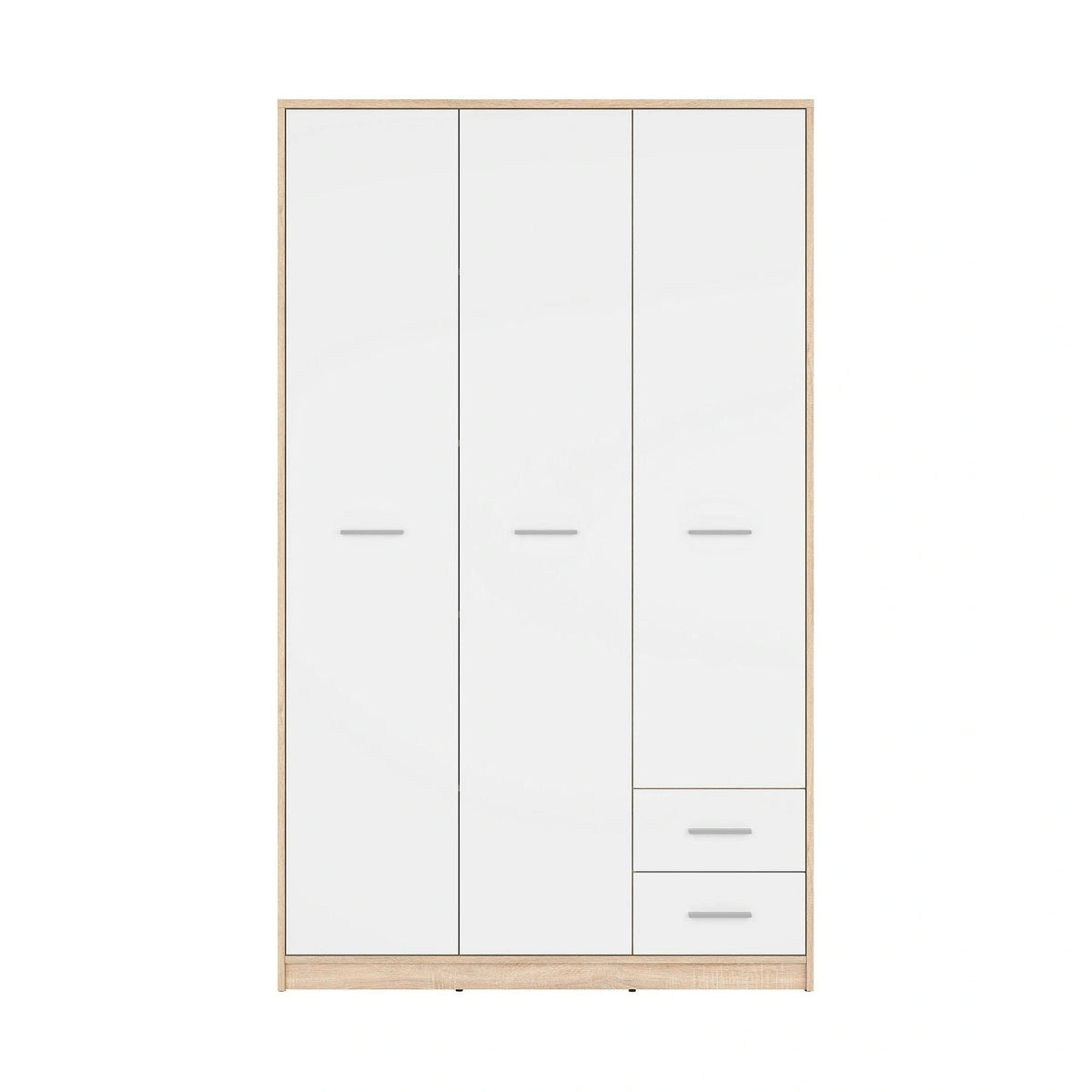 Dulap NEPO PLUS, alb/stejar sonoma, PAL, cu 3 usi si 2 sertare, 119x55x197 cm