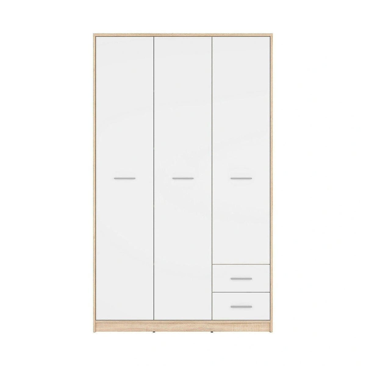 Dulap NEPO PLUS, alb/stejar sonoma, PAL, cu 3 usi si 2 sertare, 119x55x197 cm
