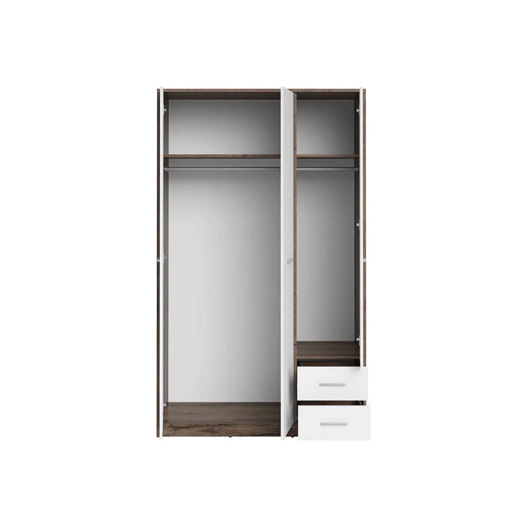 Dulap NEPO PLUS, stejar nobil/alb, PAL laminat, cu 3 usi si 2 sertare, 119x55x197 cm