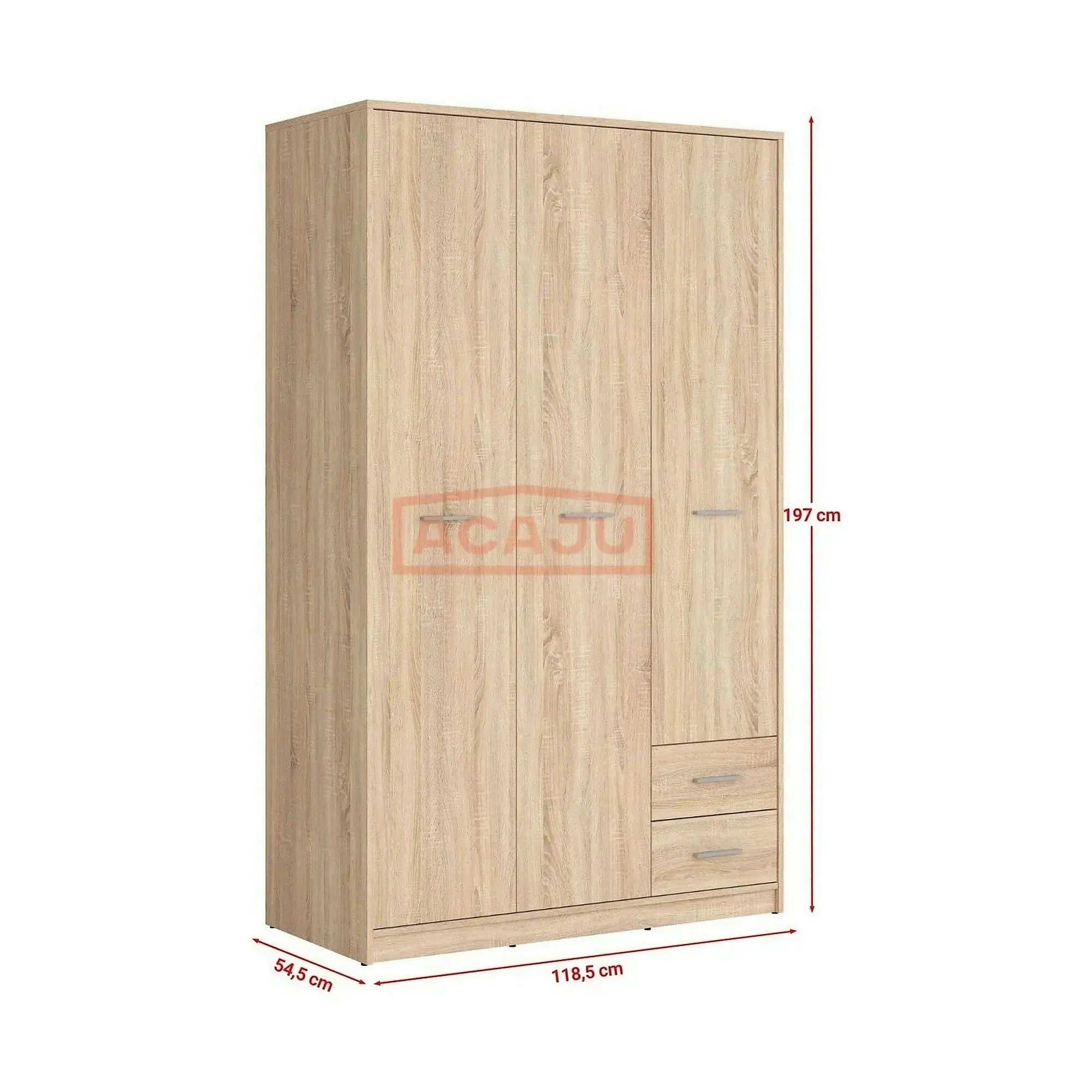 Dulap NEPO PLUS, stejar sonoma, PAL, cu 3 usi si 2 sertare, 119x55x197 cm